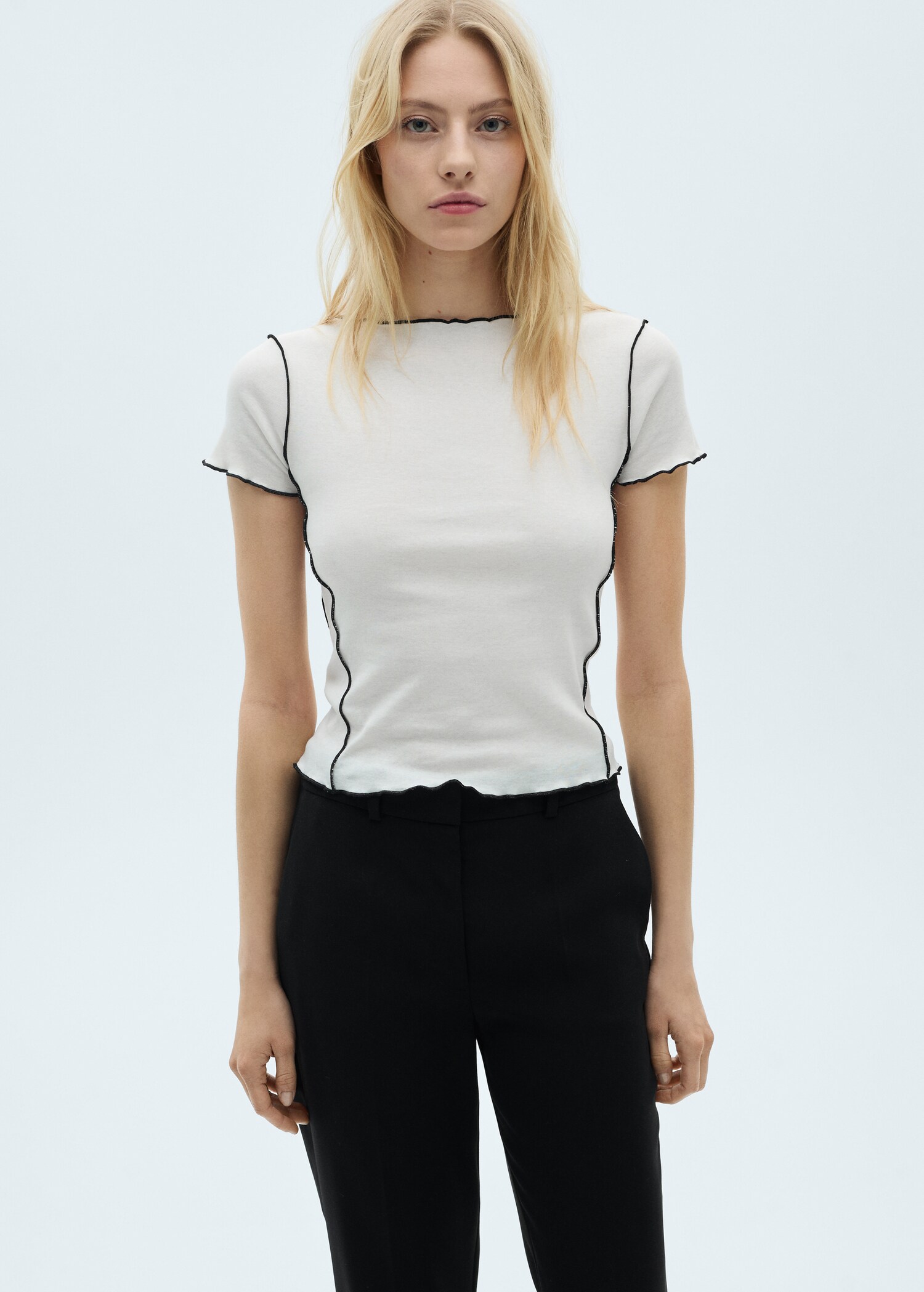 Crop top t-shirt with contrasting trim - Medium plane