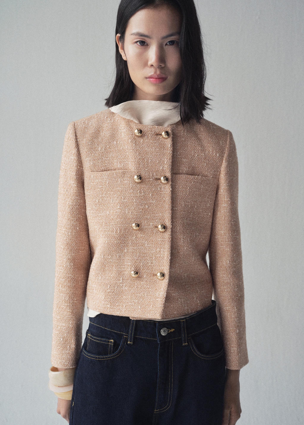 Double-breasted tweed jacket - Women | MANGO USA Double-breasted tweed jacket - Women | MANGO USA