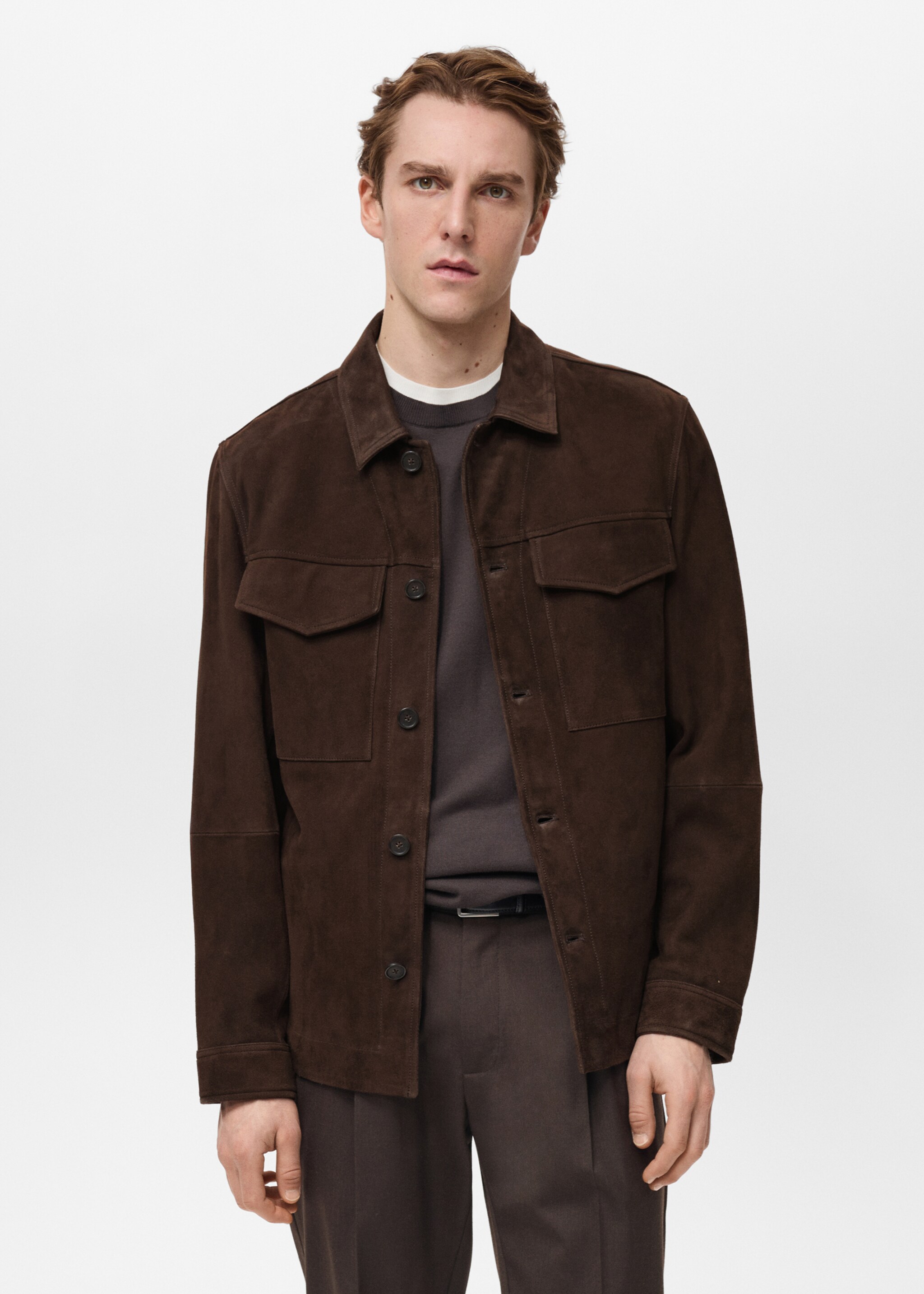 Blouson cuir daim poches - Plan moyen