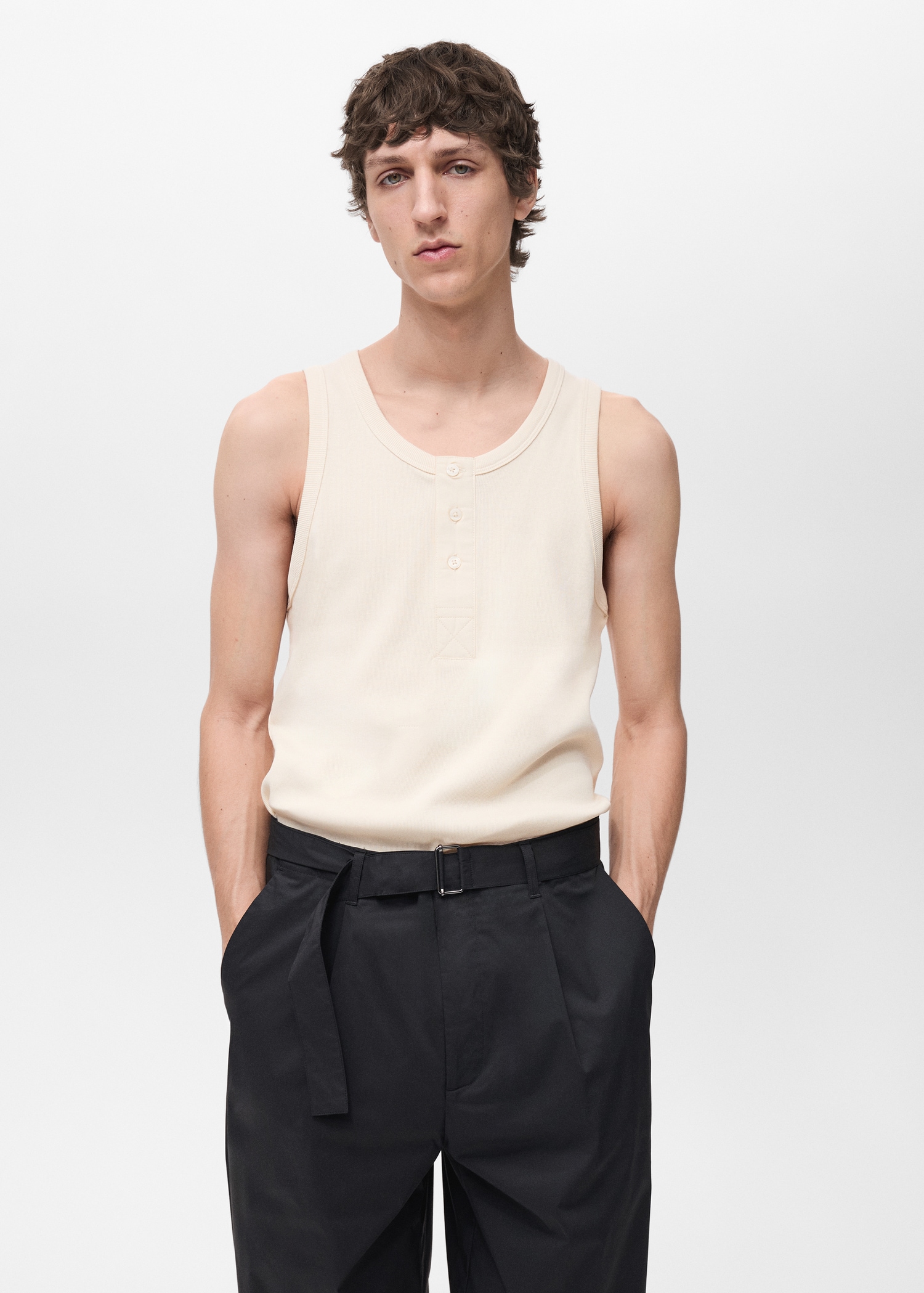 Camiseta botones 100% algodón tirantes Hombre MNG Ecuador