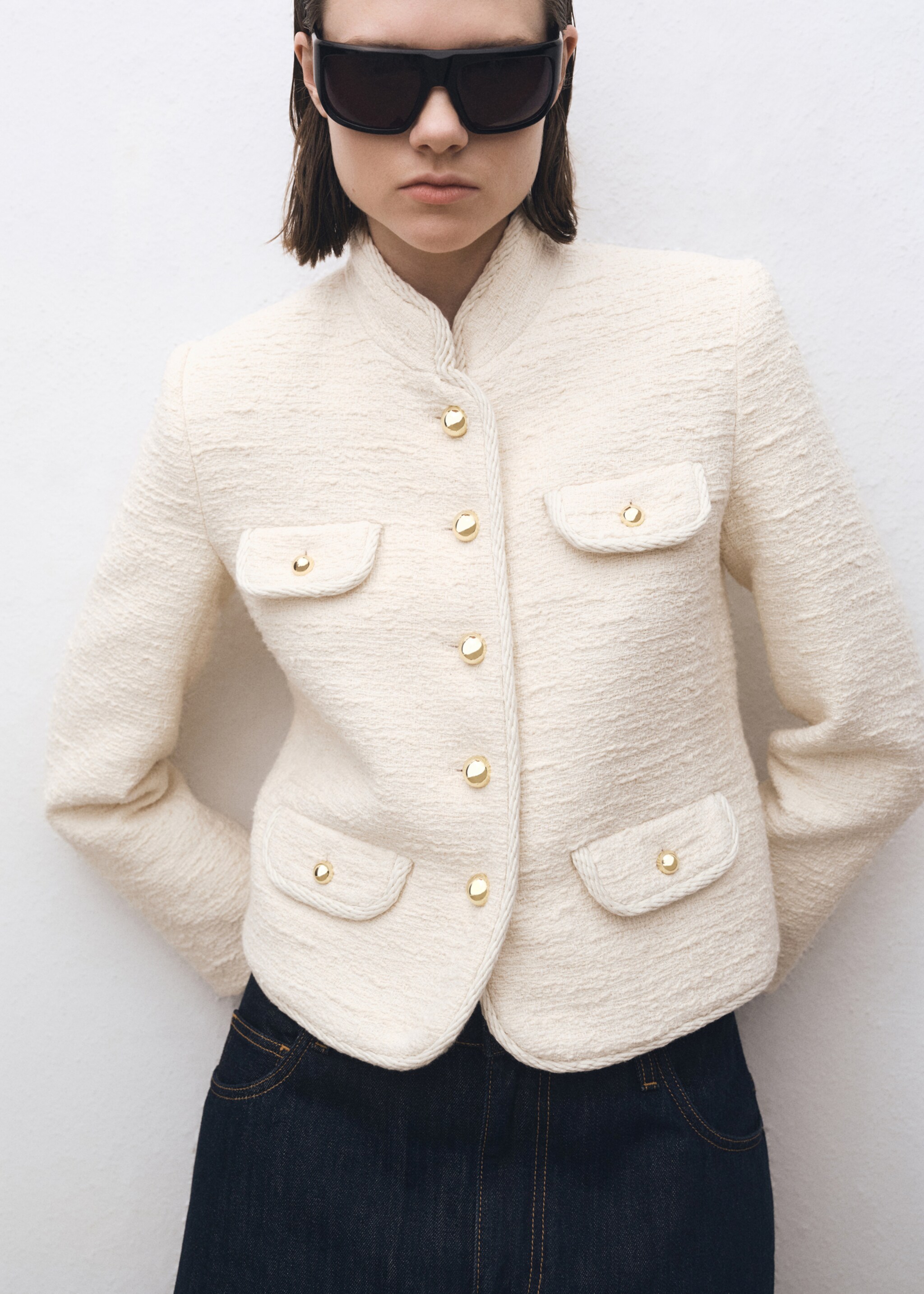 Tweed jacket with striped collar - Medium plane