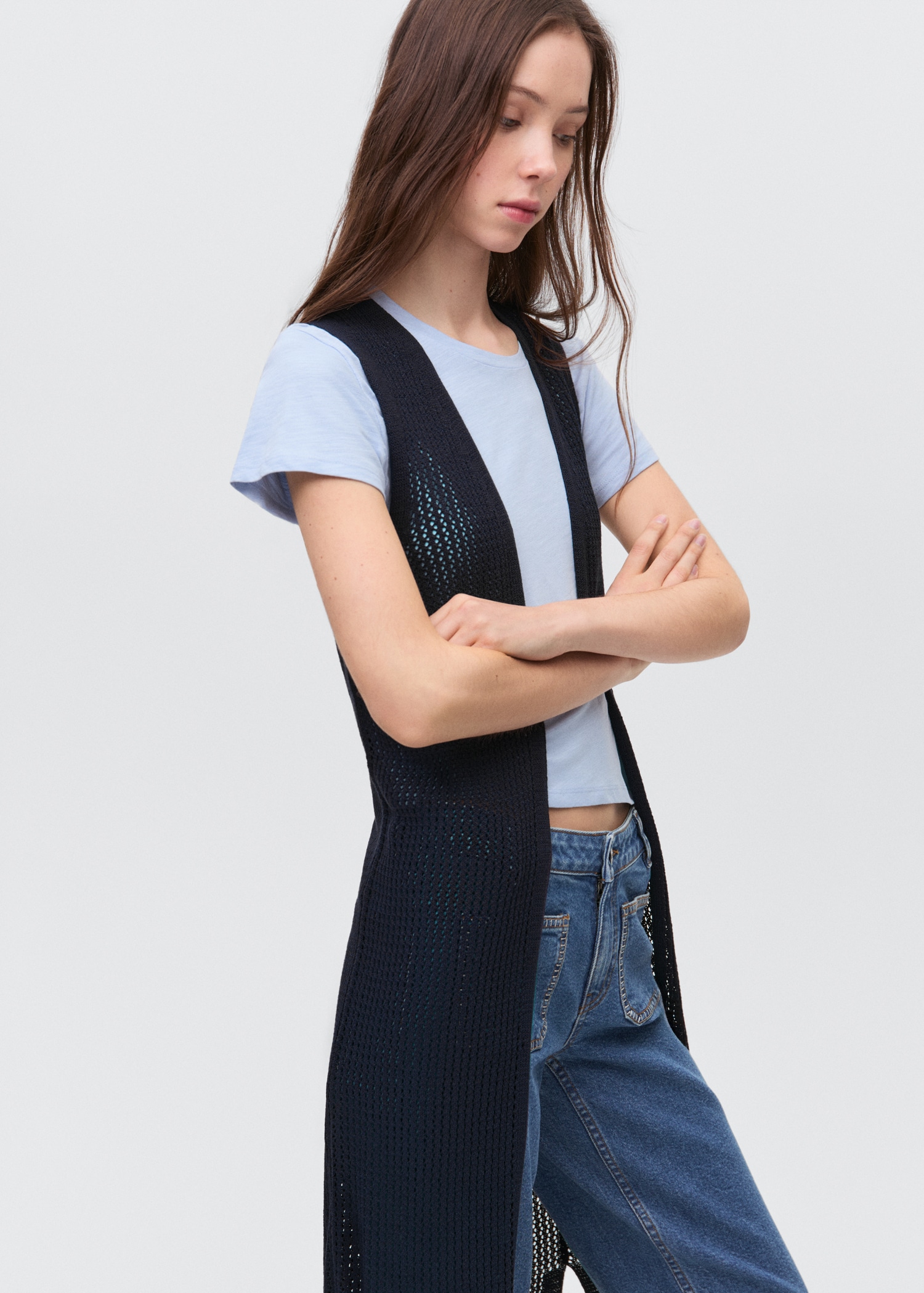 Chaleco Largo Chaleco Punto Mujer Mango Chaleco Largo Mango