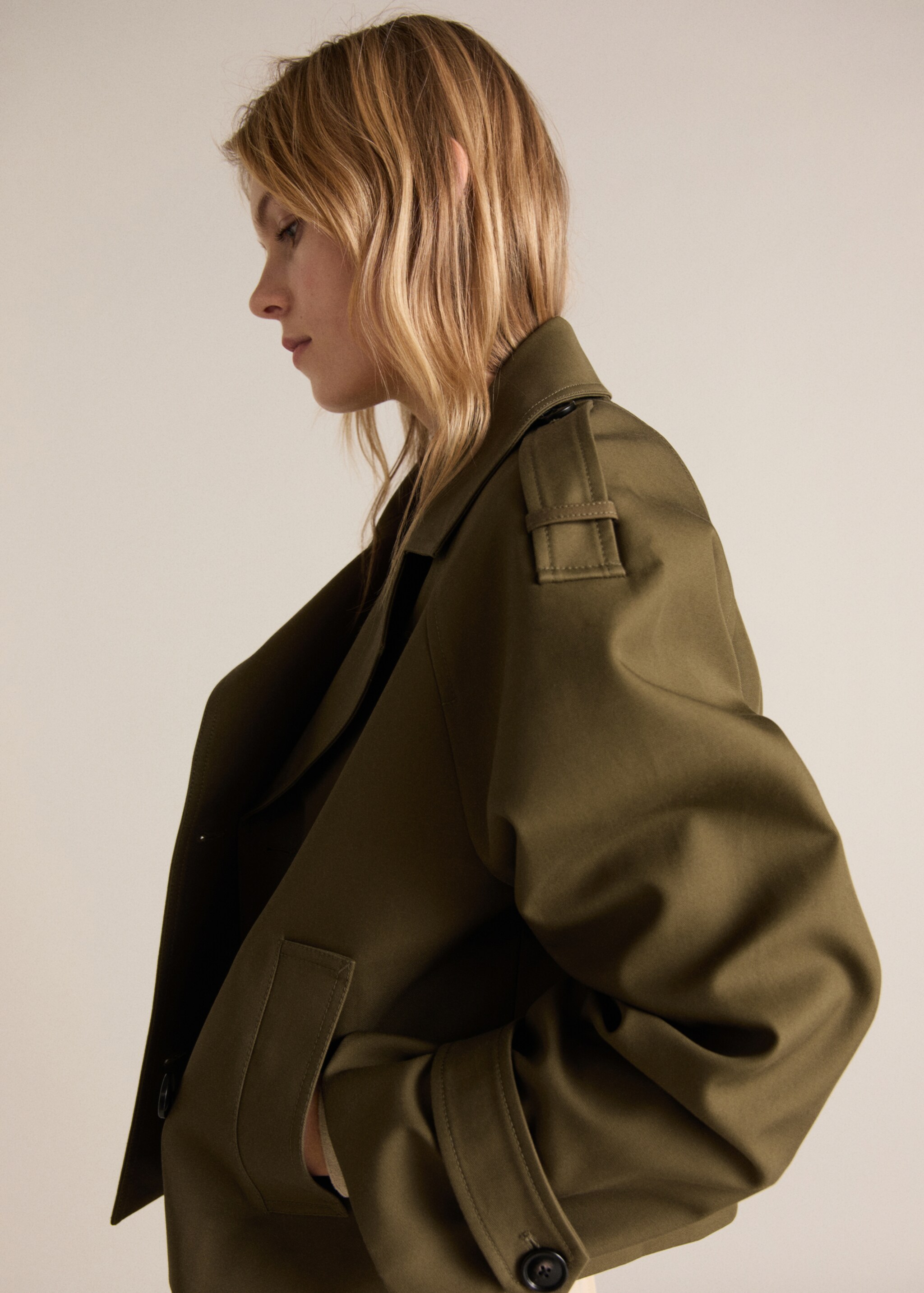 Cotton double-breasted cropped trench coat - Medium plane