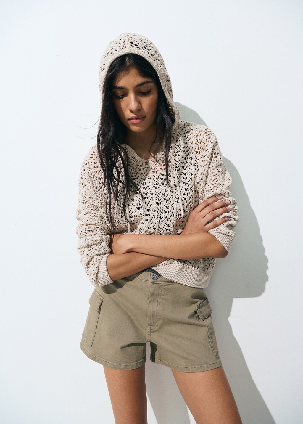 トップス ACLENT Openwork logo loose knit Cropped open knit sweater - pull&bear