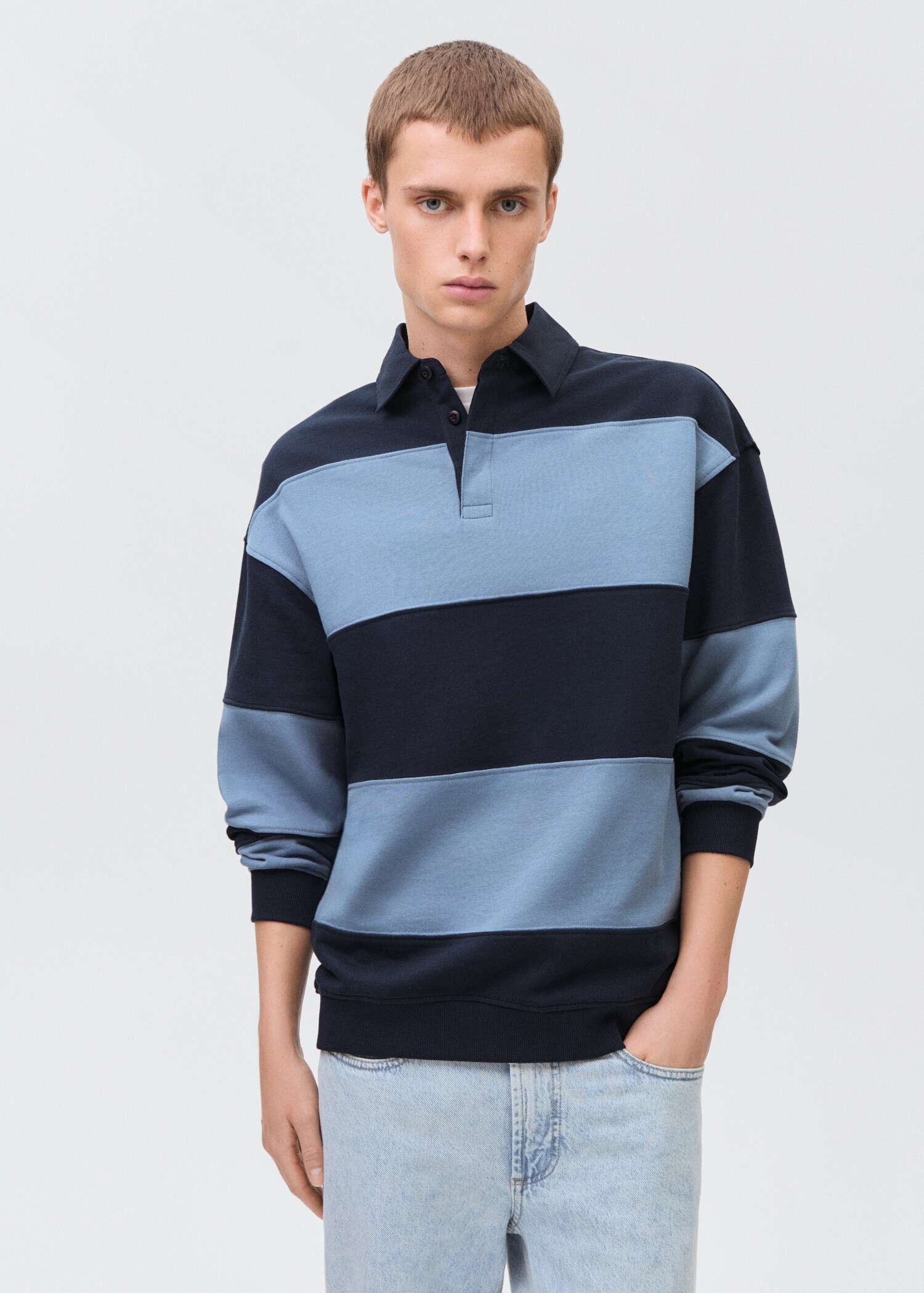 Striped polo-neck sweatshirt - Medium plane