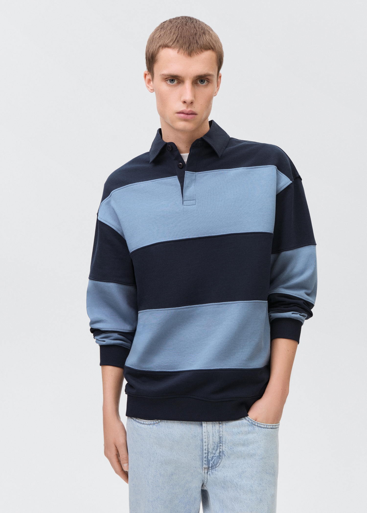 Striped polo-neck sweatshirt - Main Image