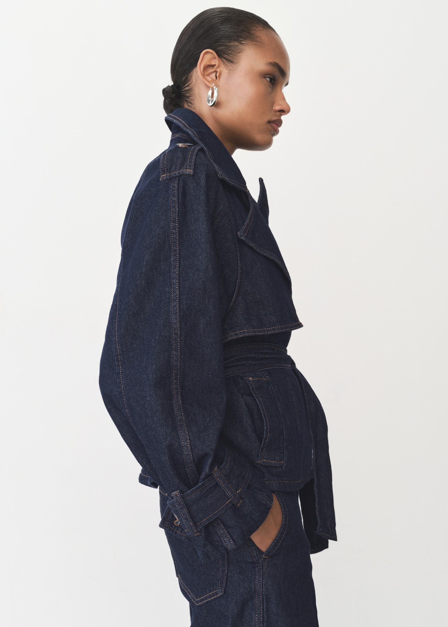 Short denim trench coat with belt Women MANGO Montenegro