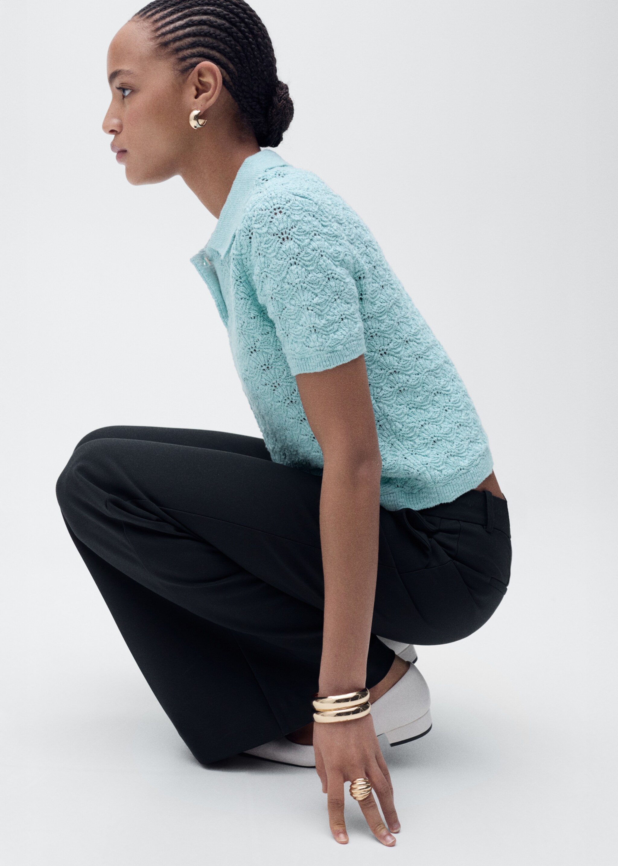 Polo-neck crochet sweater - Medium plane