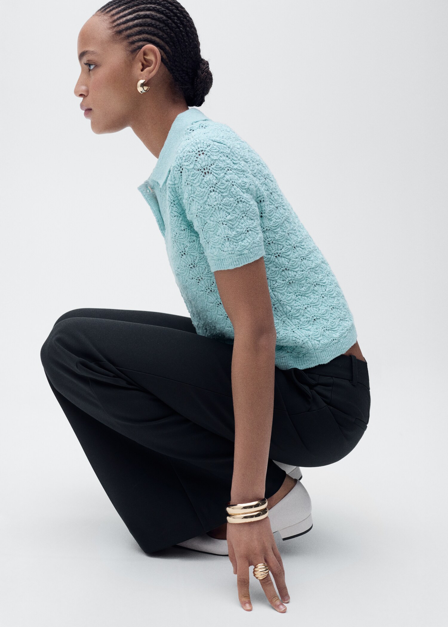 Jersey crochet cuello polo - Plano medio