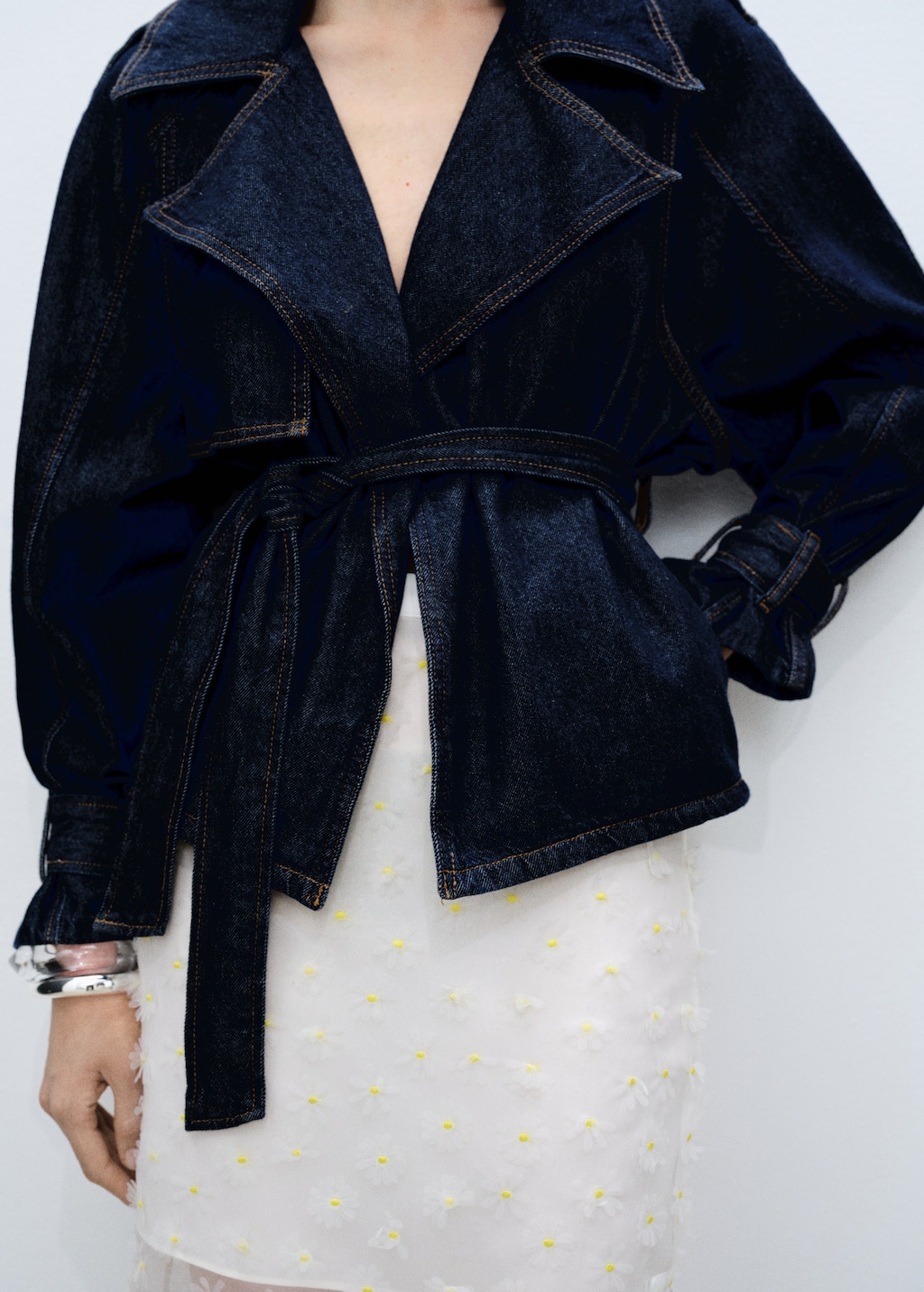 Semi-transparent floral-embroidered skirt