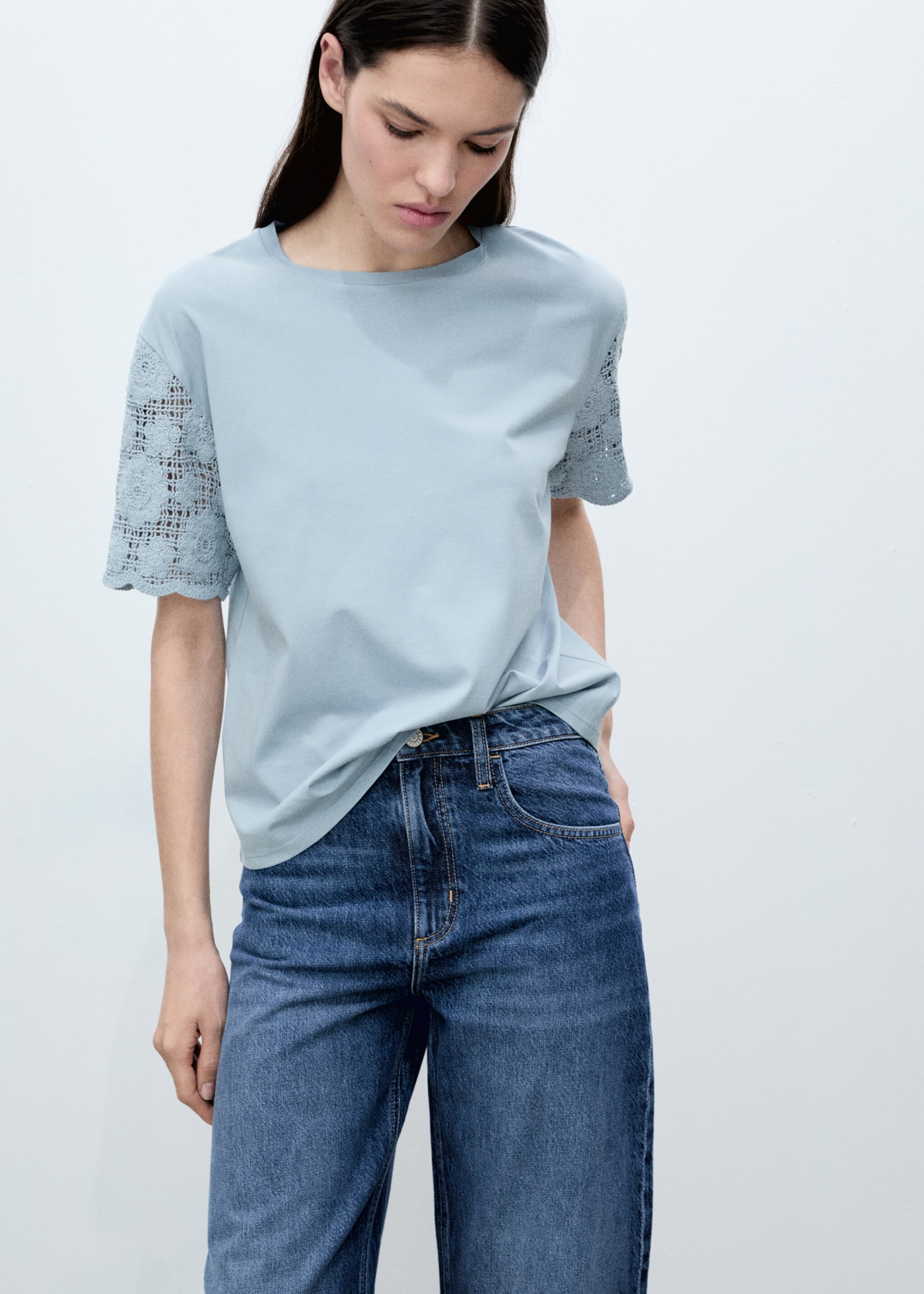 Crochet sleeve cotton t-shirt - Medium plane