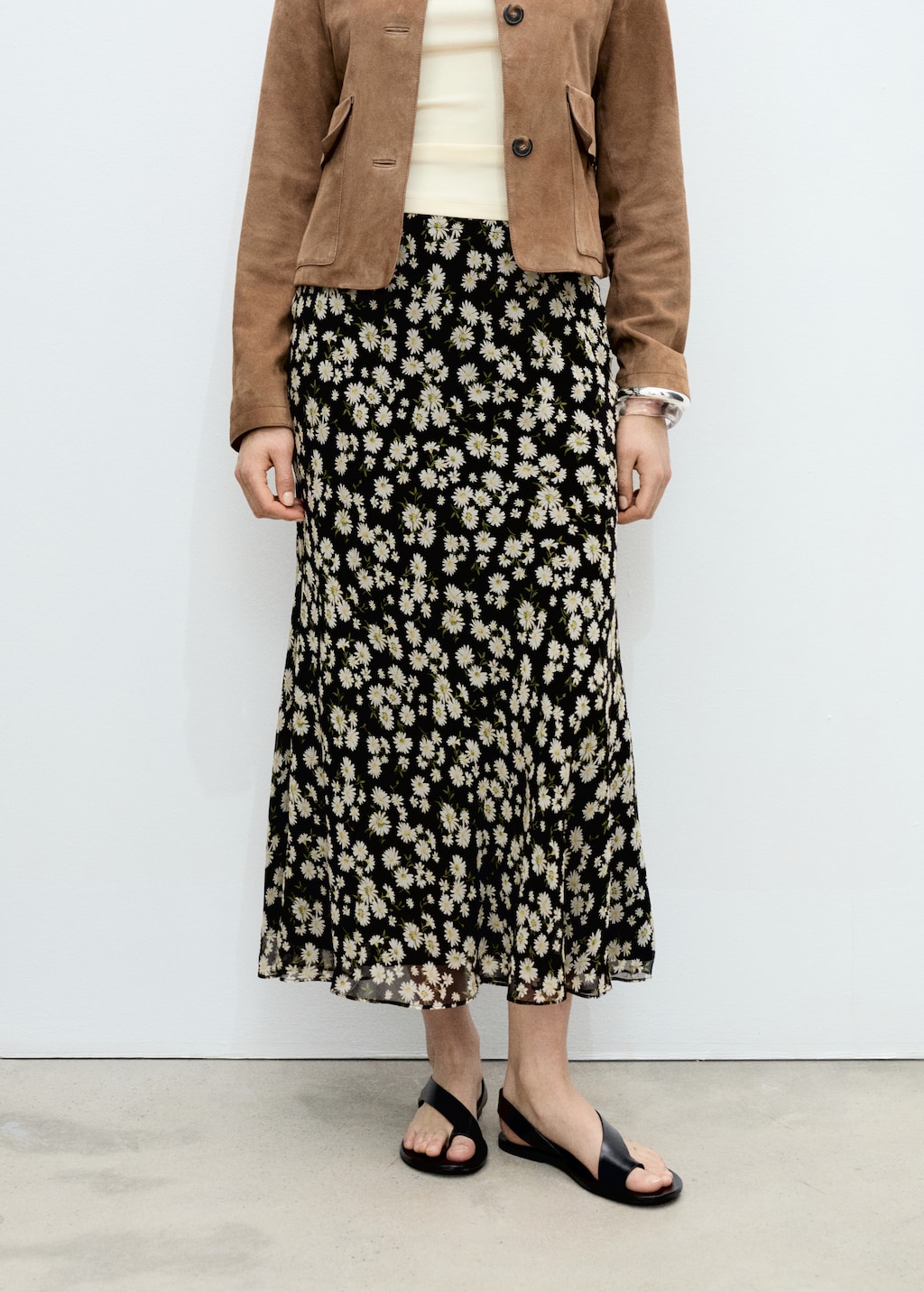 Mango Long floral flared skirt