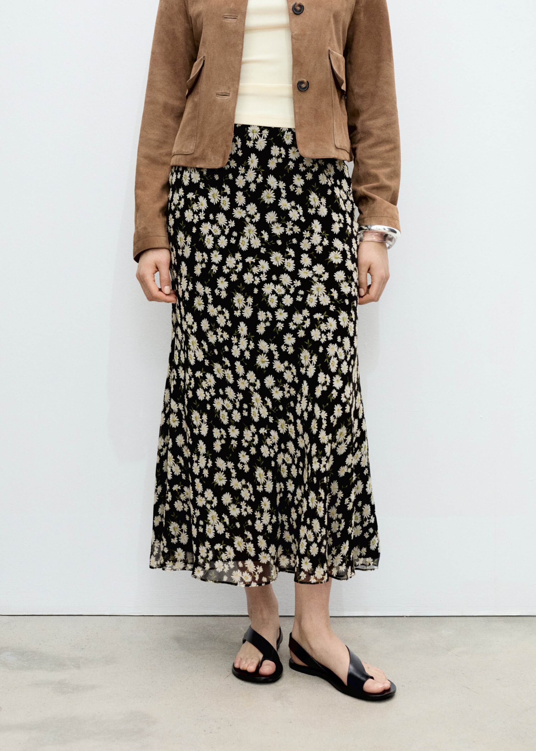 Long floral flared skirt - Medium plane