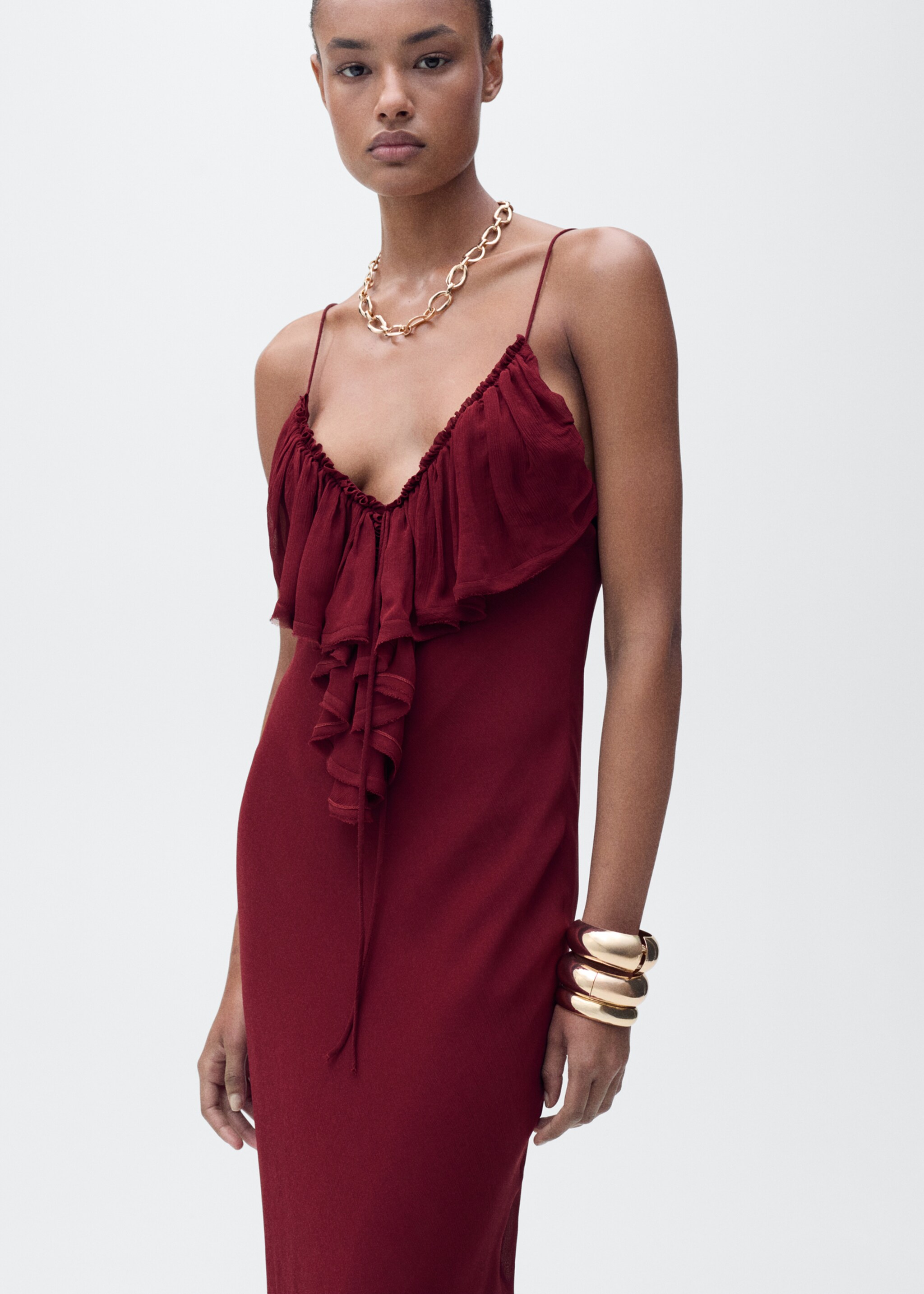 Vestido gasa detalle volantes - Plano medio