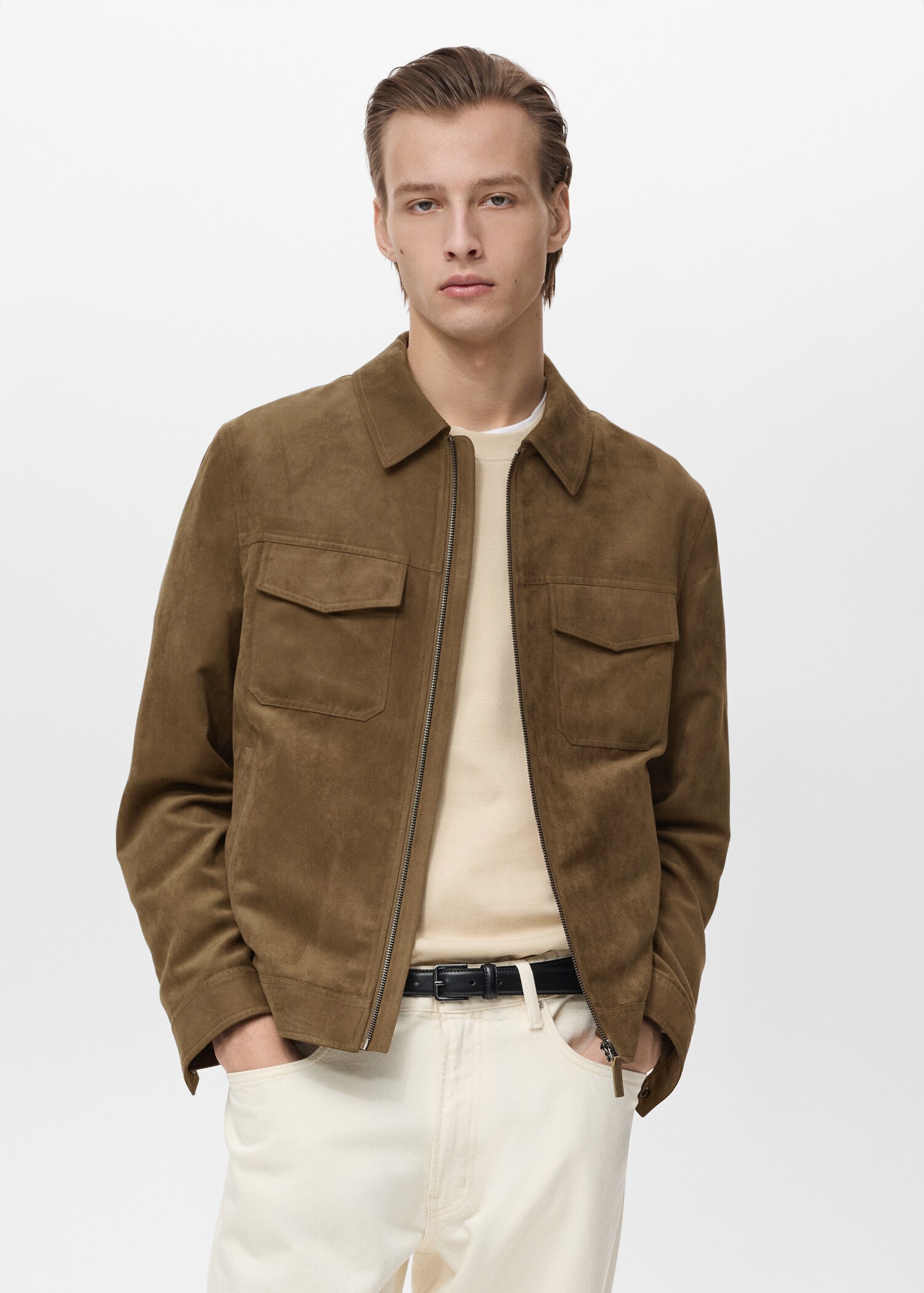 Suede-effect jacket with zip - Medium plane