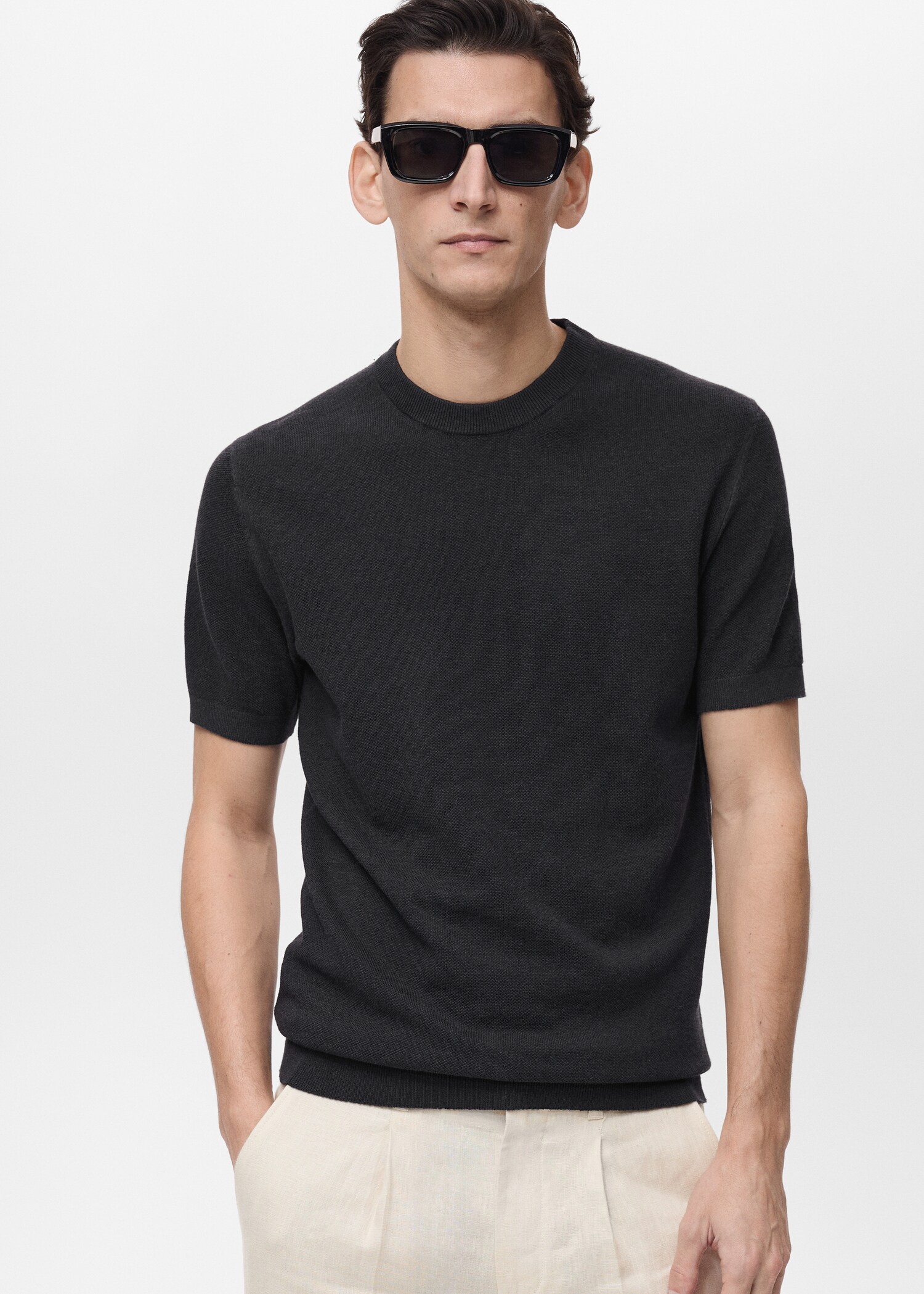 T-shirt de malha fina de algodão - Plano médio