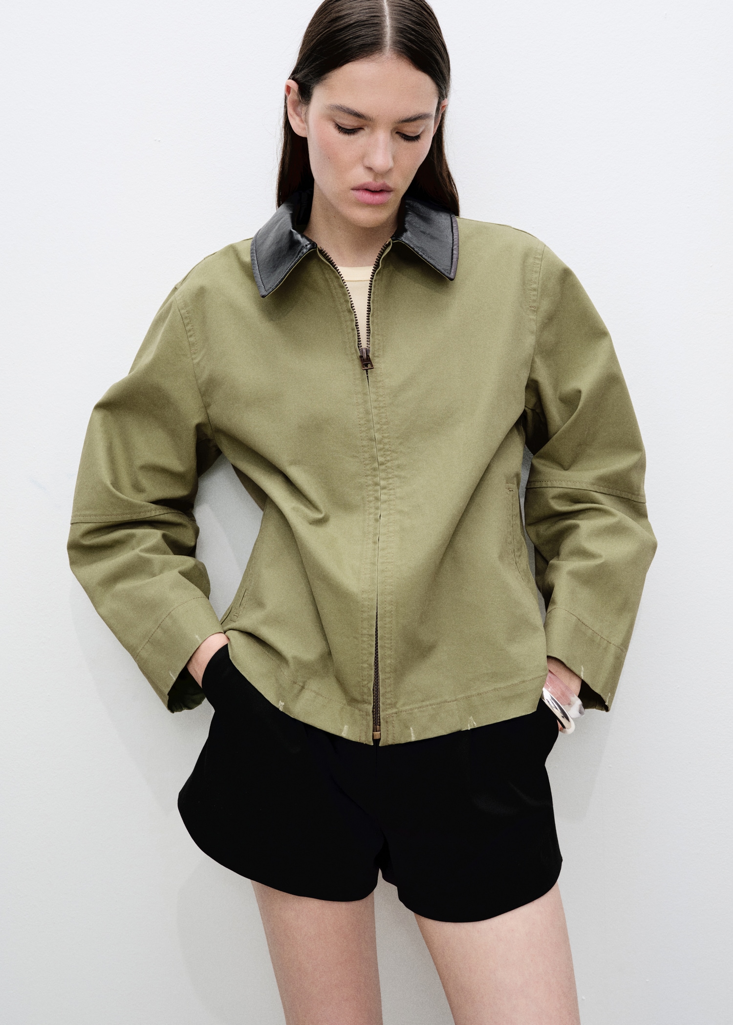 Cotton jacket with contrasting collar Women MANGO Japan
