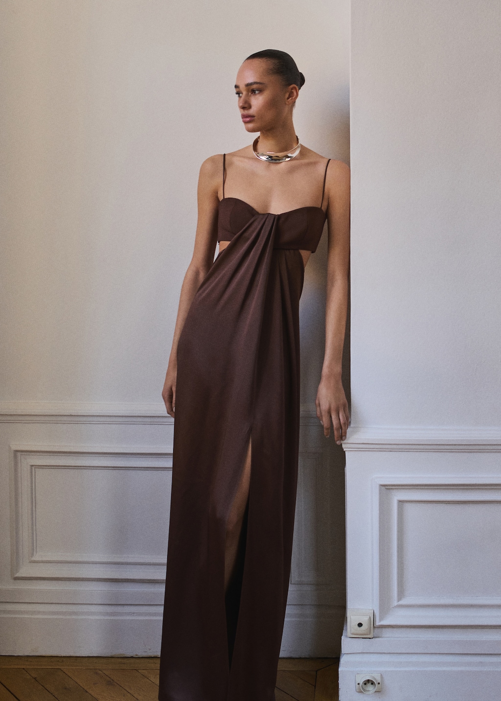 Satin dress with side slits