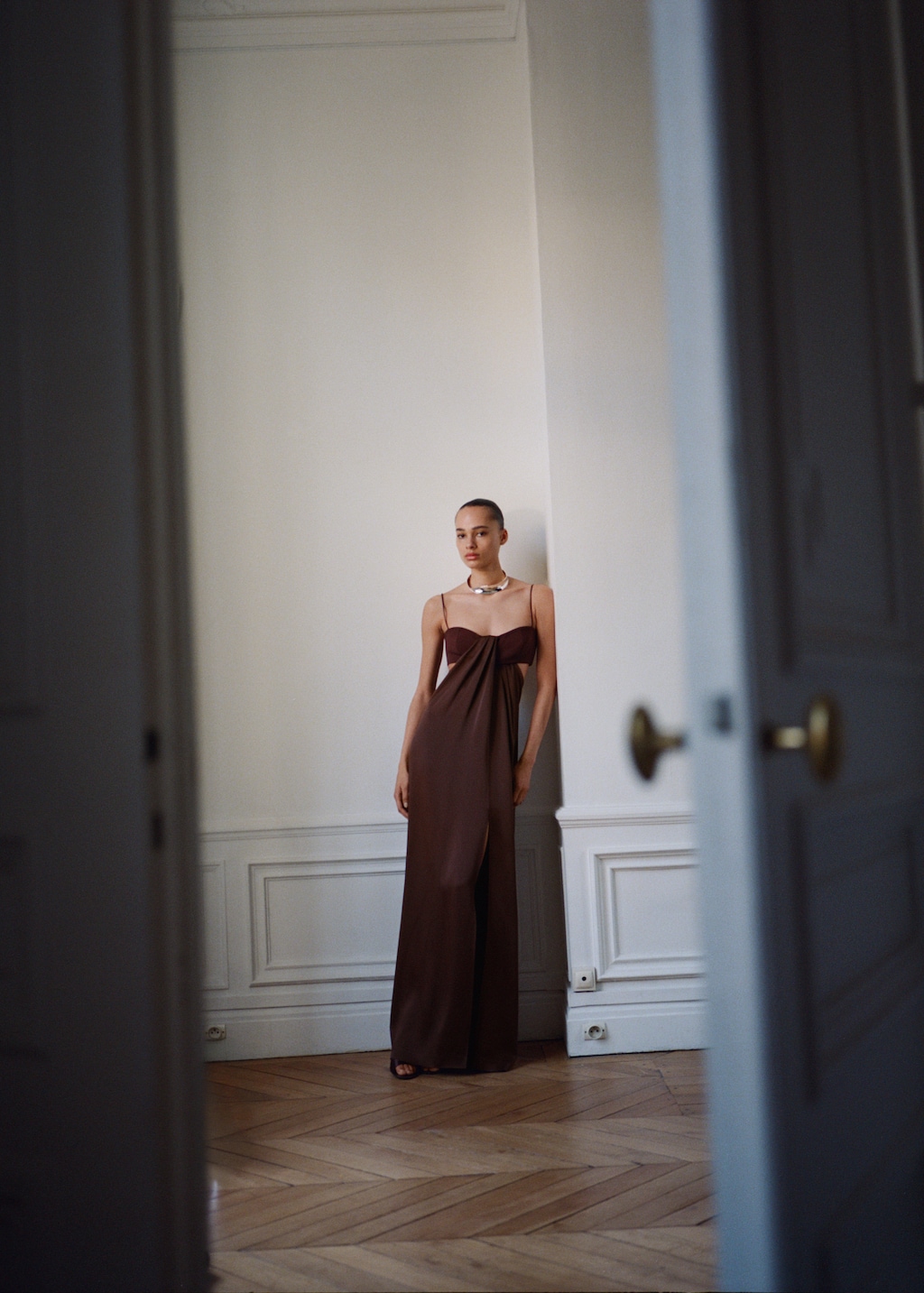 Satin dress with side slits