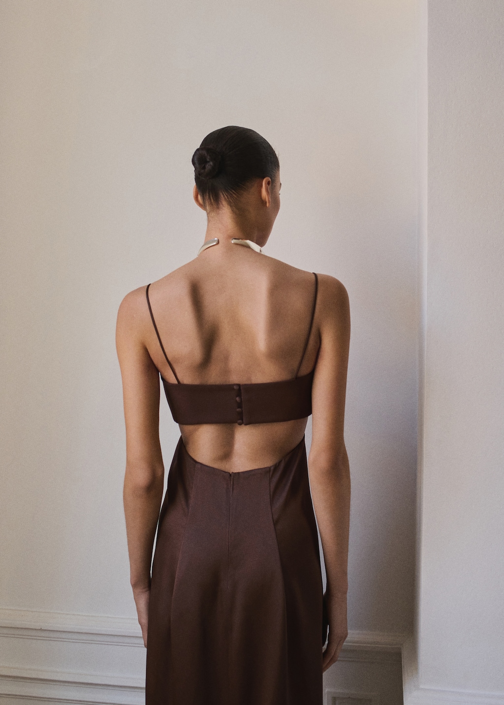 Satin dress with side slits