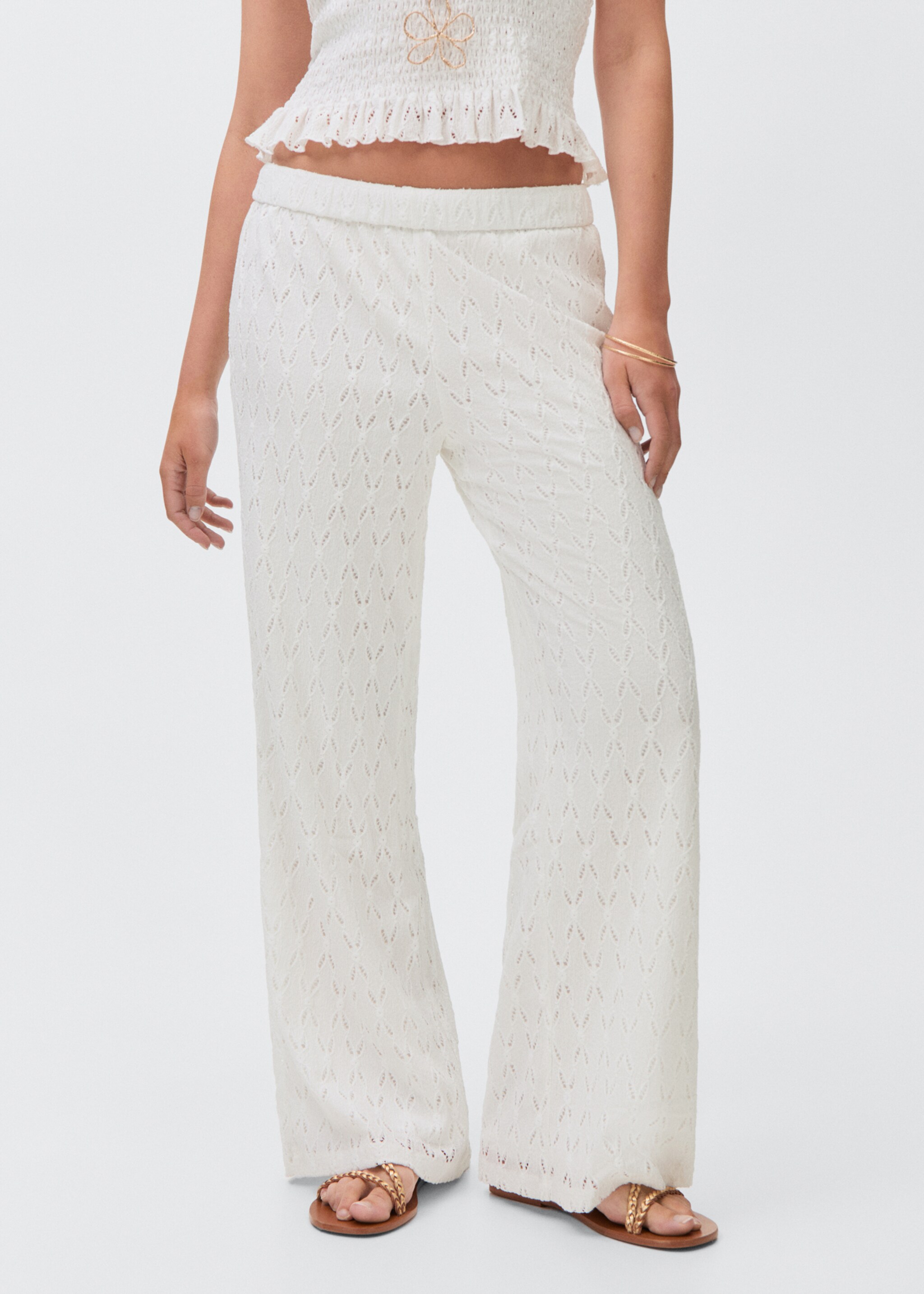 Swiss-embroidered trousers - Medium plane