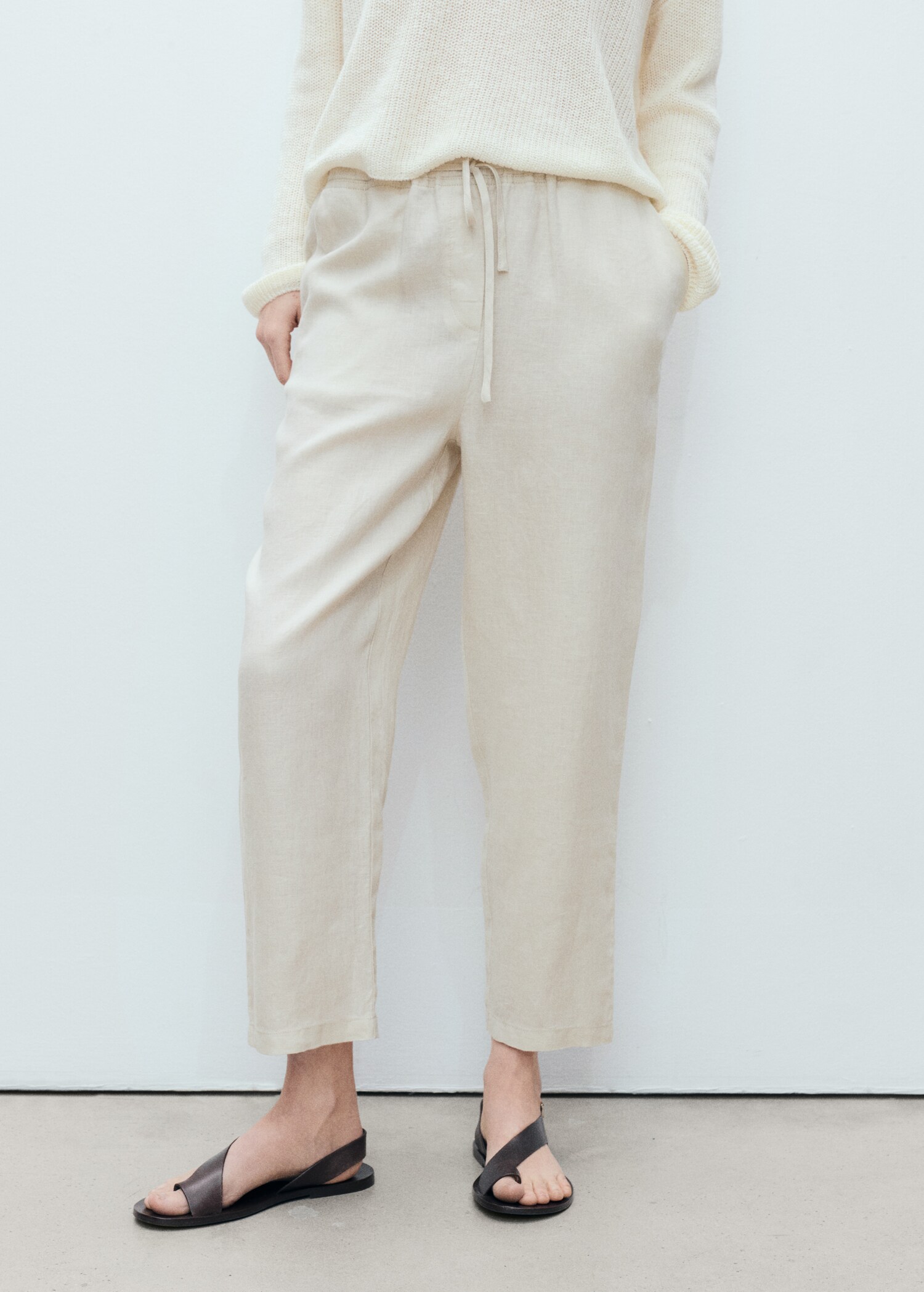 Straight linen-blend trousers - Medium plane