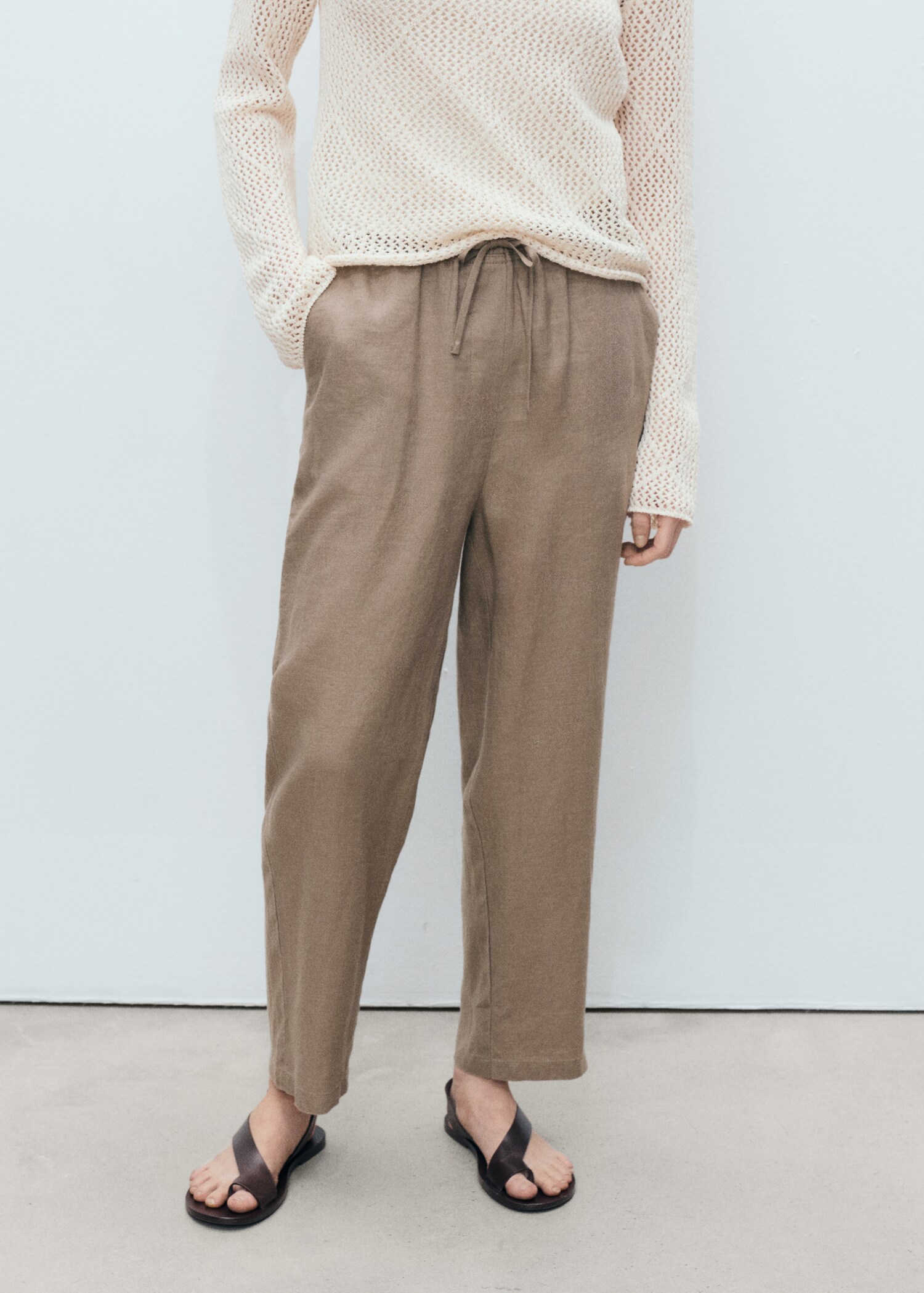 Straight linen-blend trousers - Medium plane