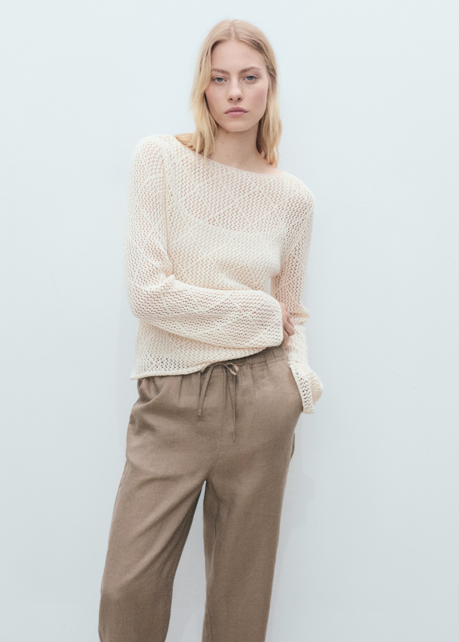 Straight linen-blend trousers - Details of the article 1
