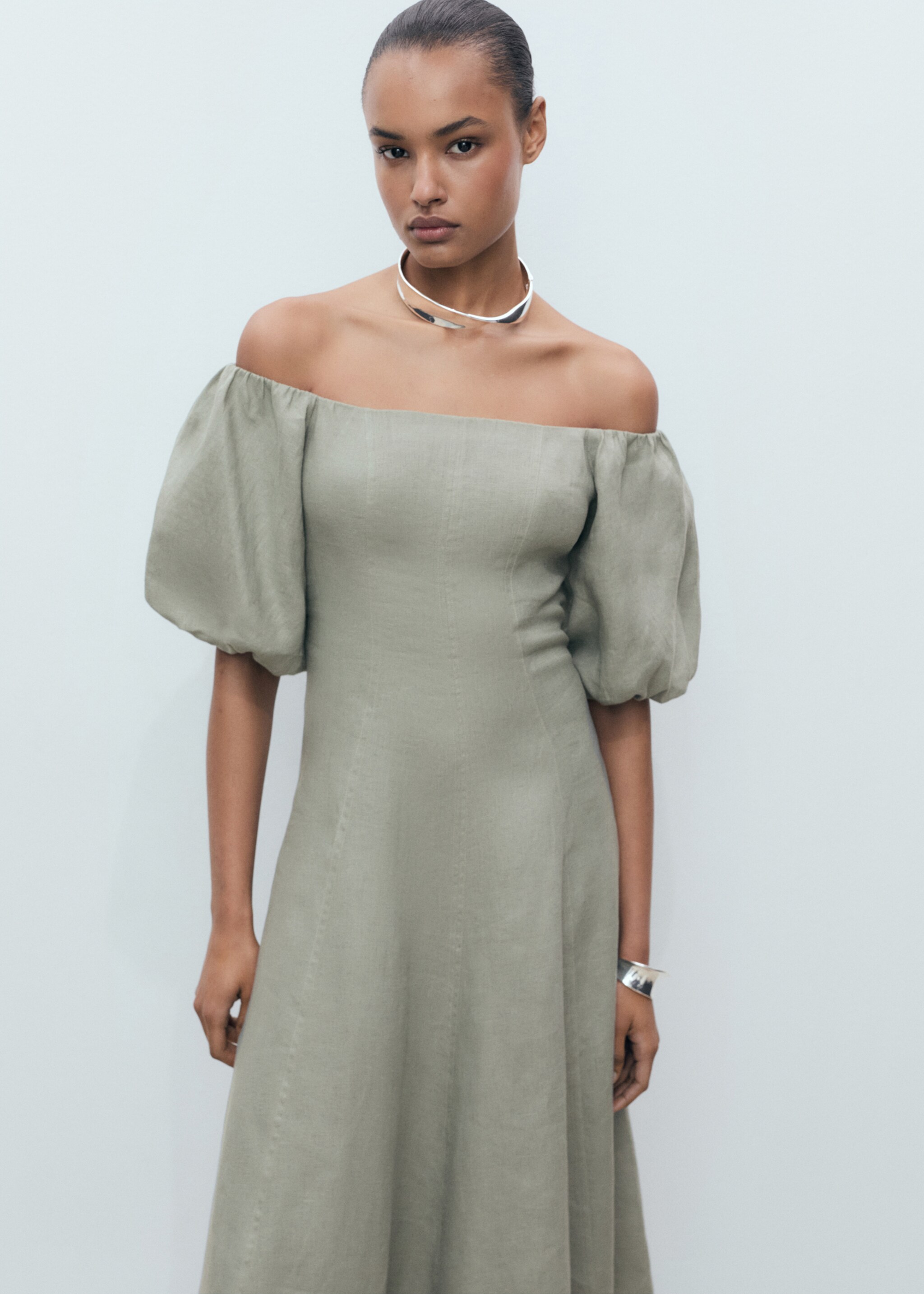 Puffed-sleeve linen dress - Medium plane