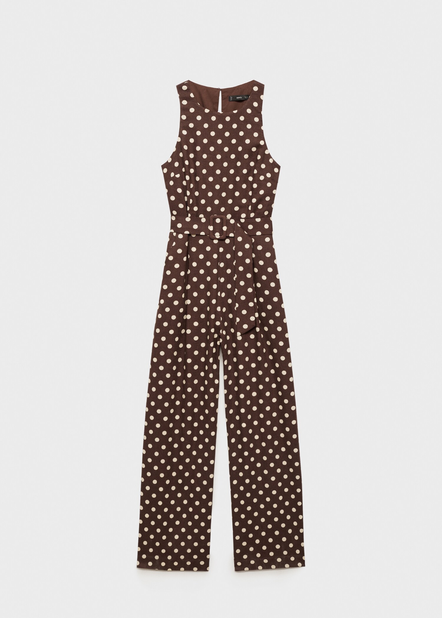 Linen jumpsuit with polka-dots and belt - Article without model