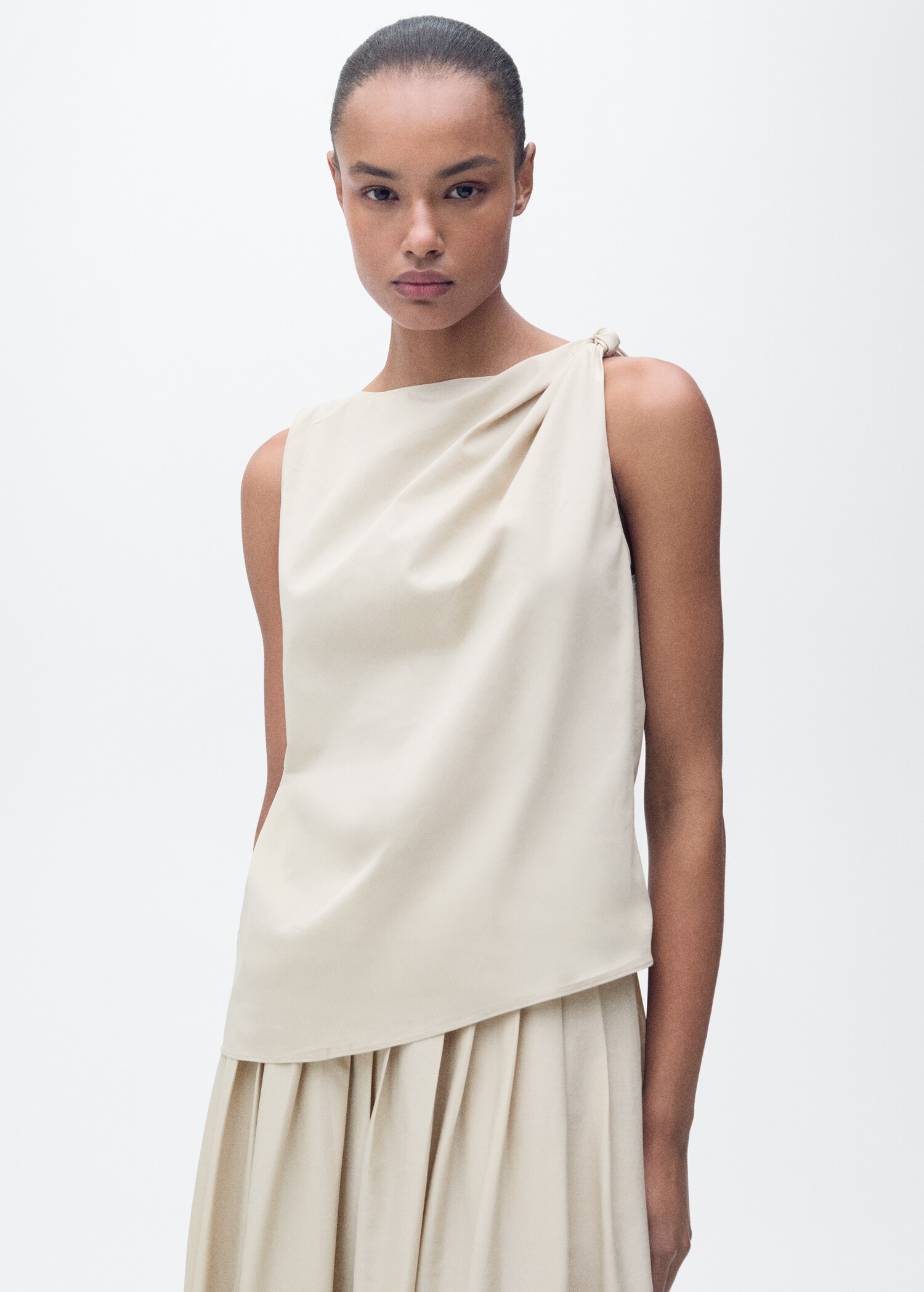 Knotted-hem cotton top - Medium plane