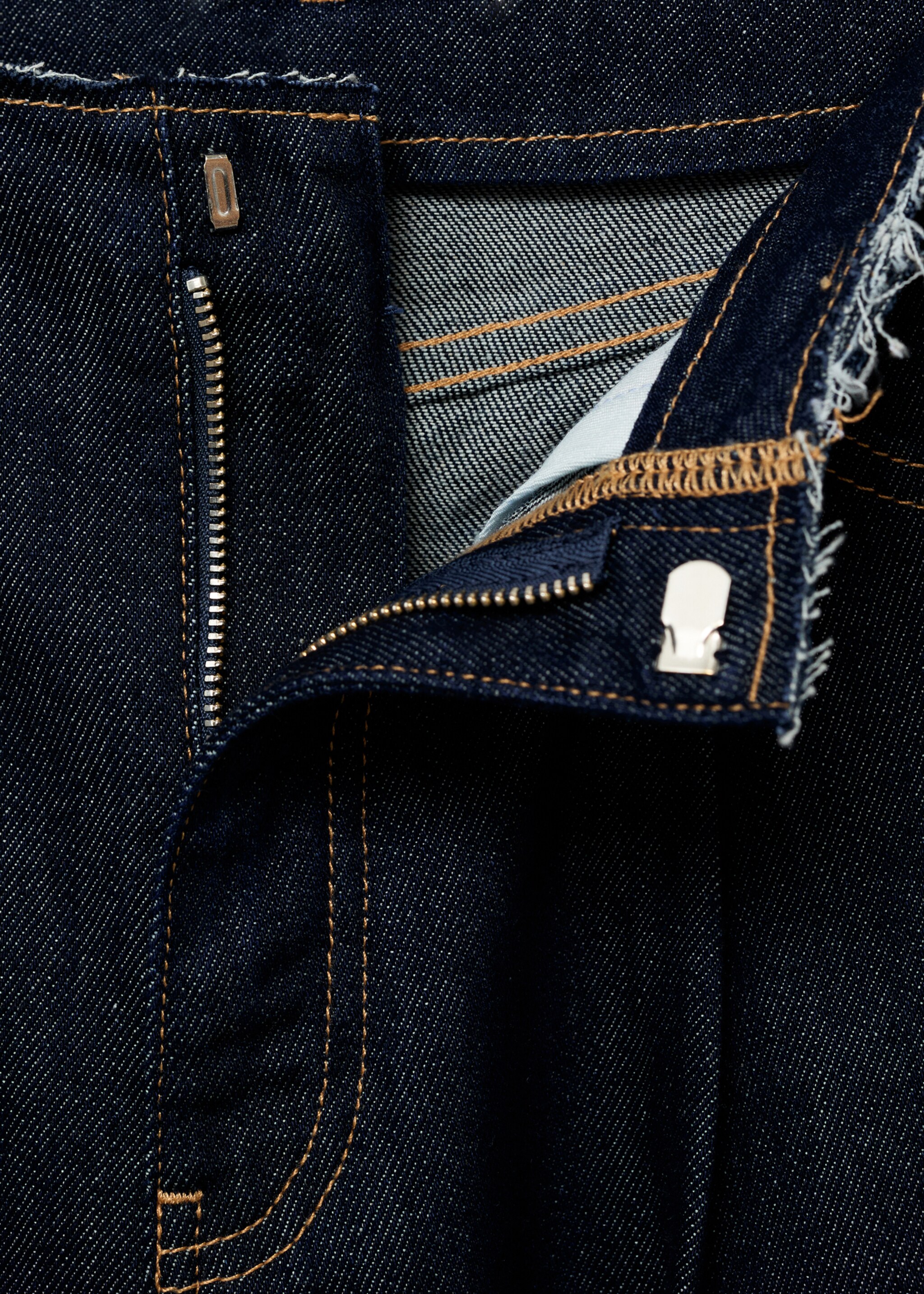 Wide-leg denim trousers with frayed waist - Details of the article 0