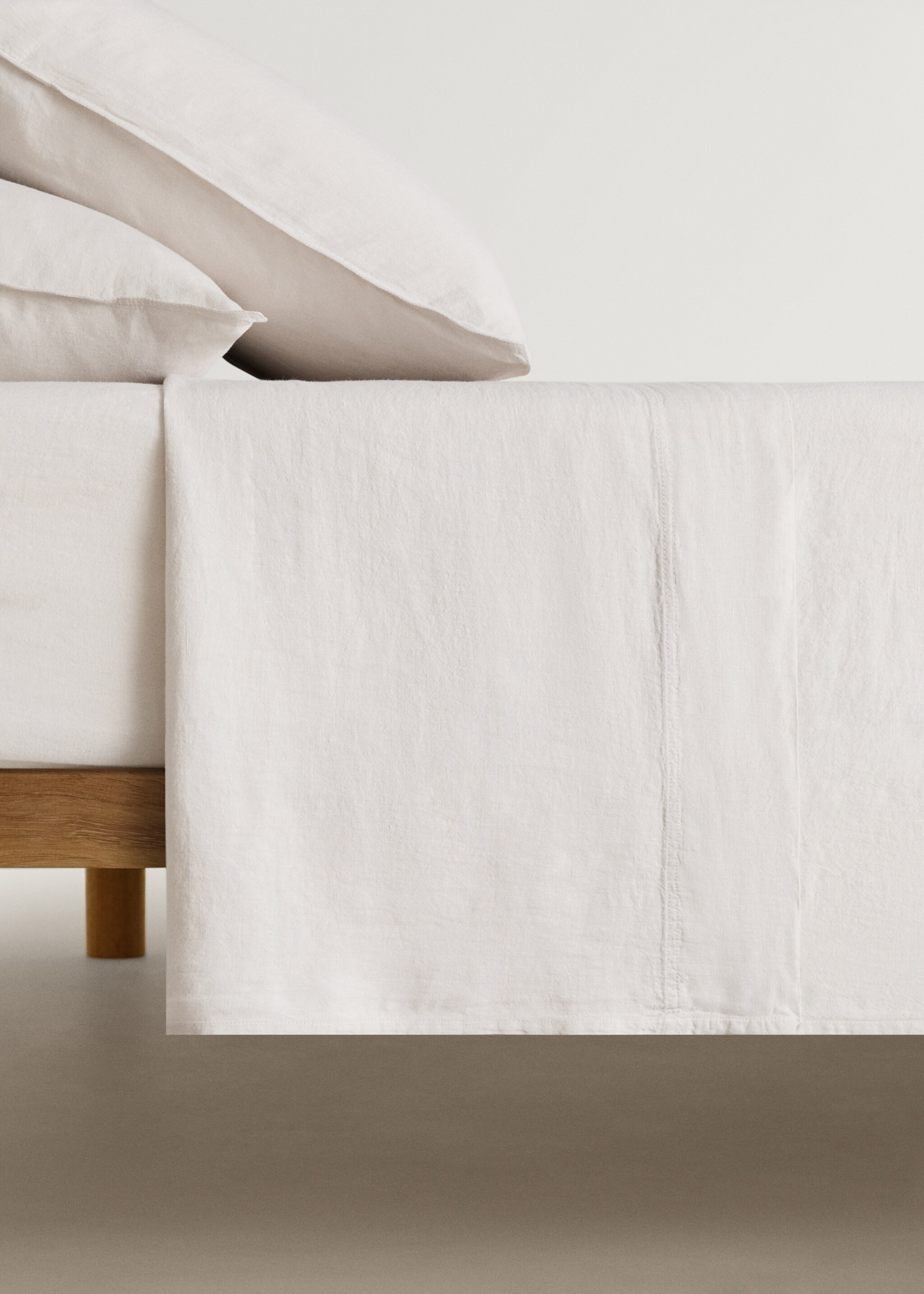 Drap plat lin lavé lit 135/140 cm - Article sans modèle, Beige. Ref: 87077196-00.