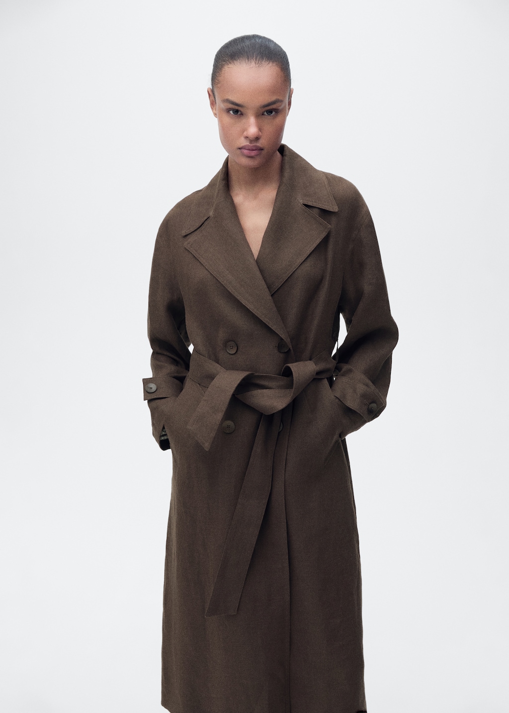 Mango Double breasted linen trench