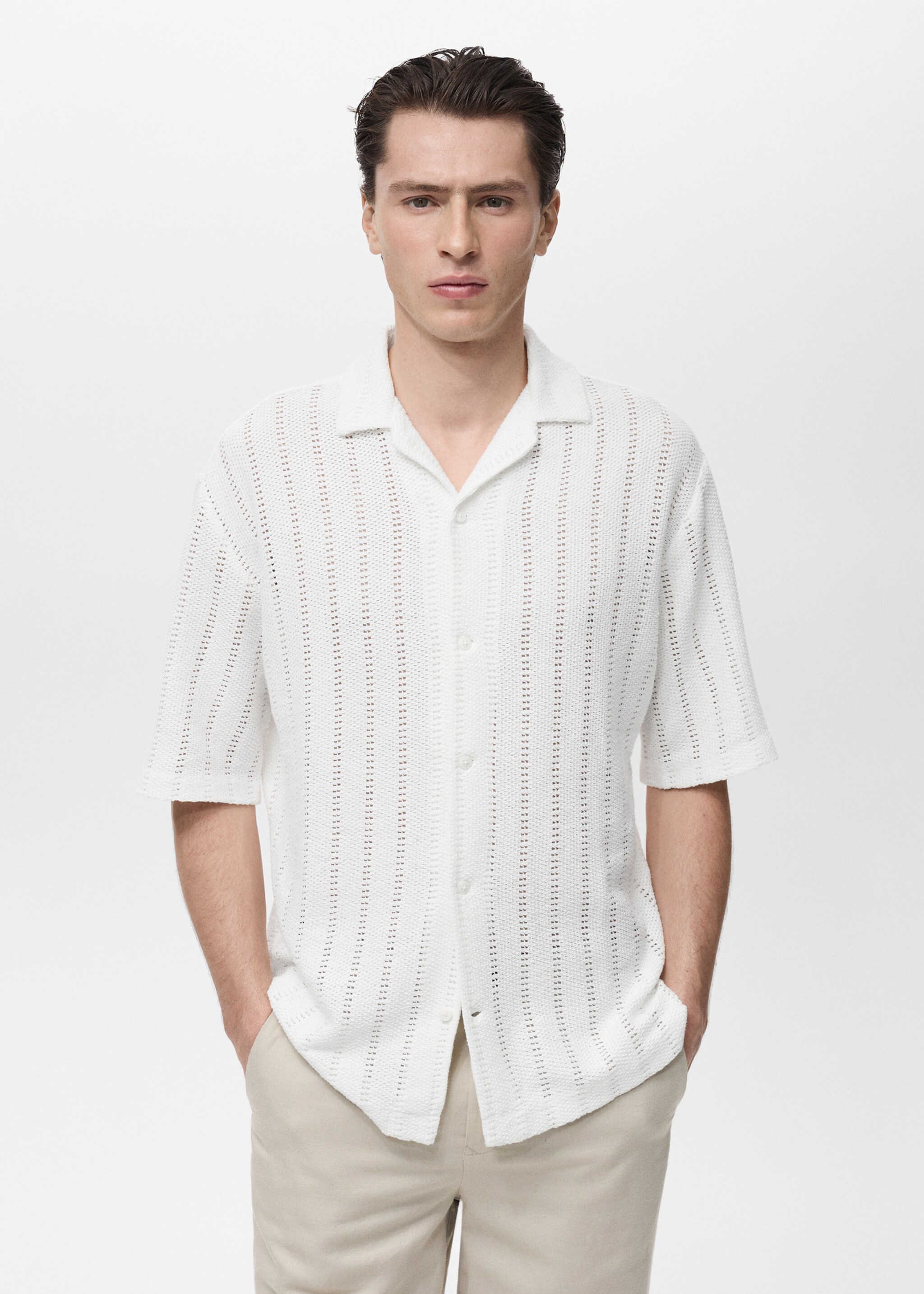 Knitted shirt with pointelle detail - Medium plane