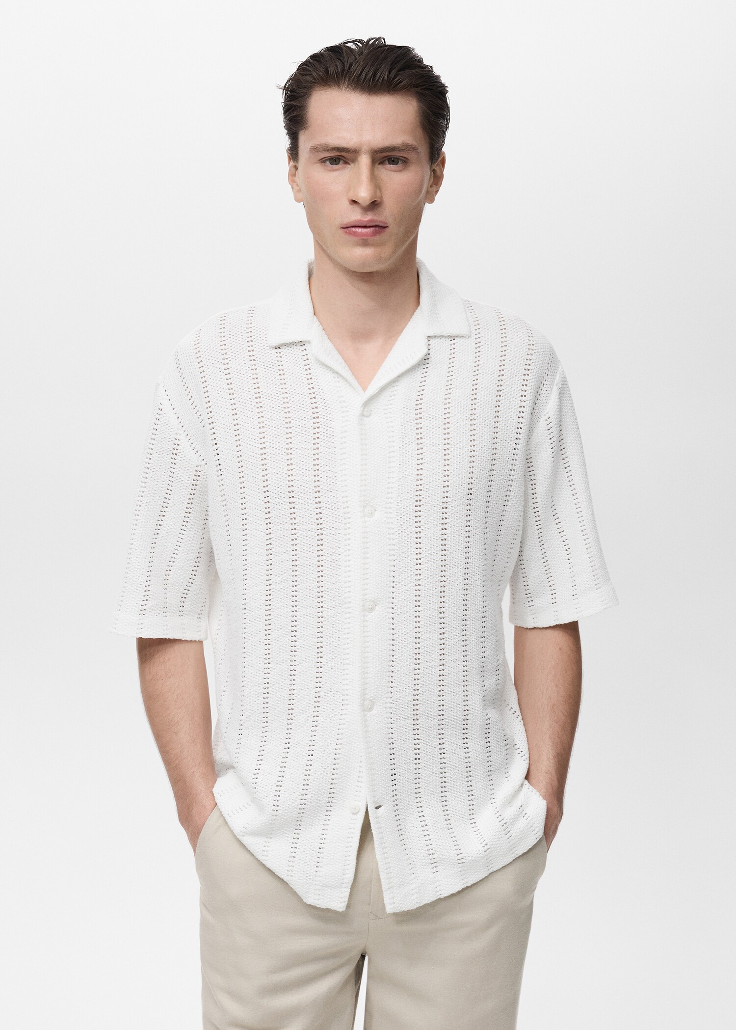 Knitted shirt with pointelle detail - Medium plane