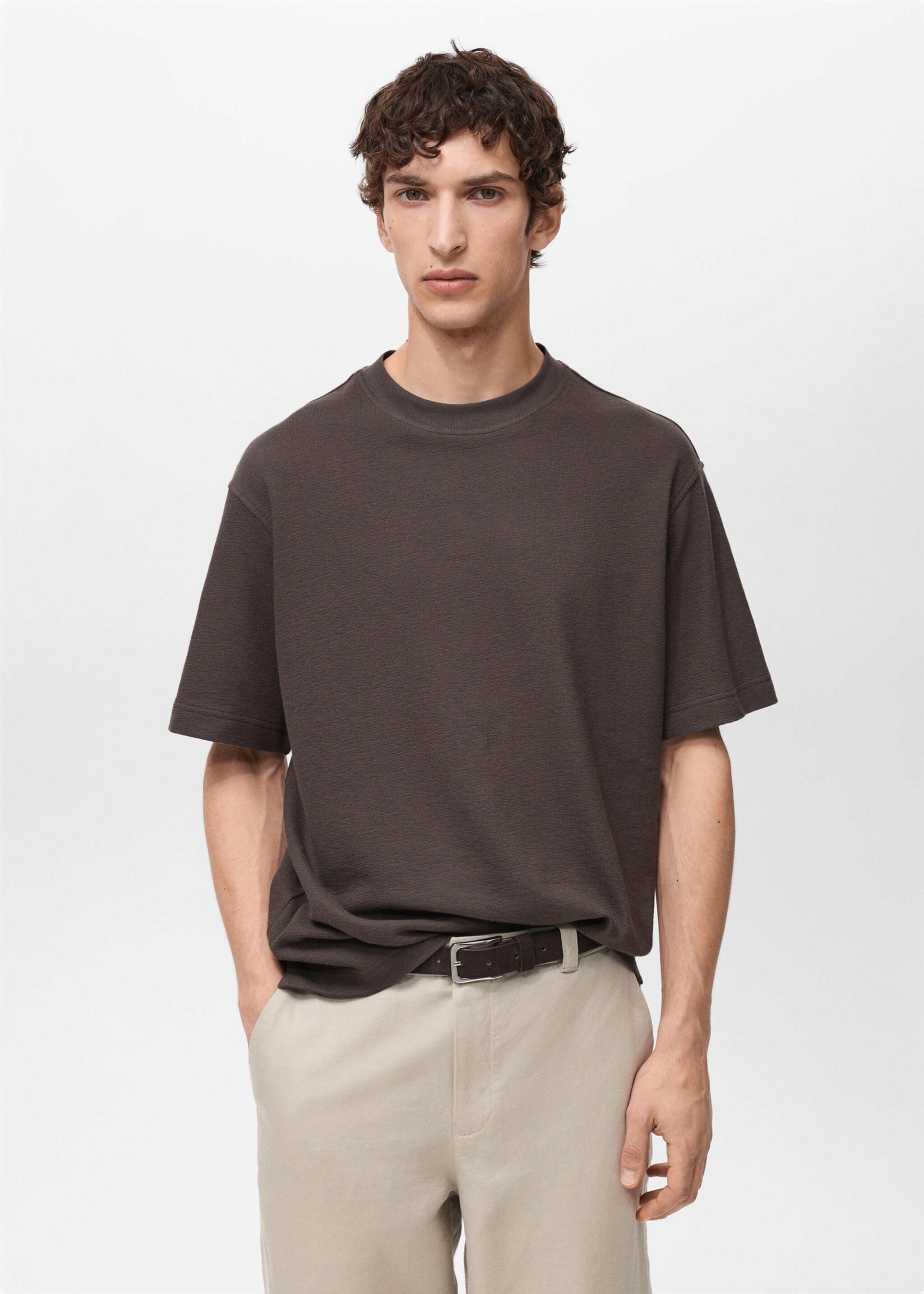Relaxed fit t-shirt med struktur - Bild av mittparti