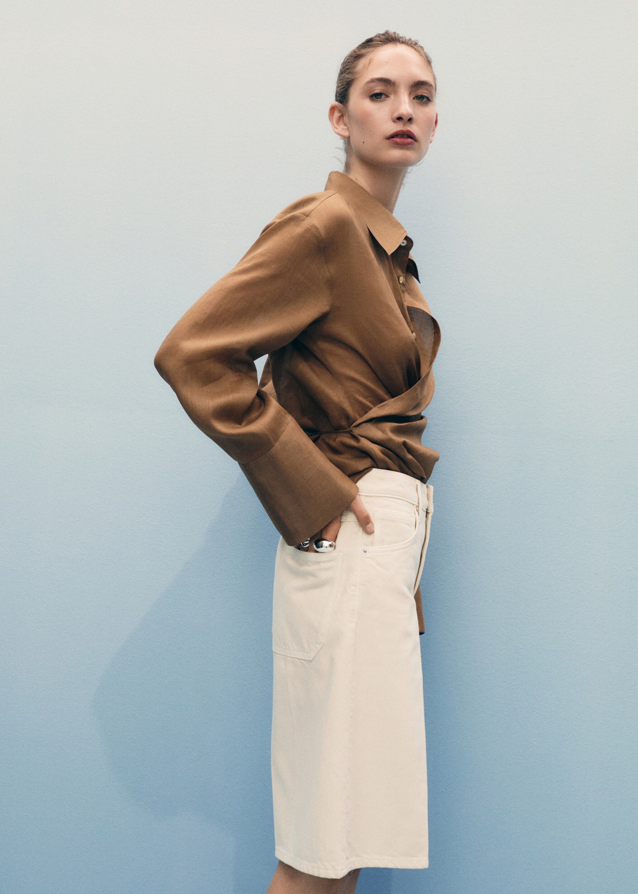 High-waisted straight-fit denim jorts - Details of the article 1