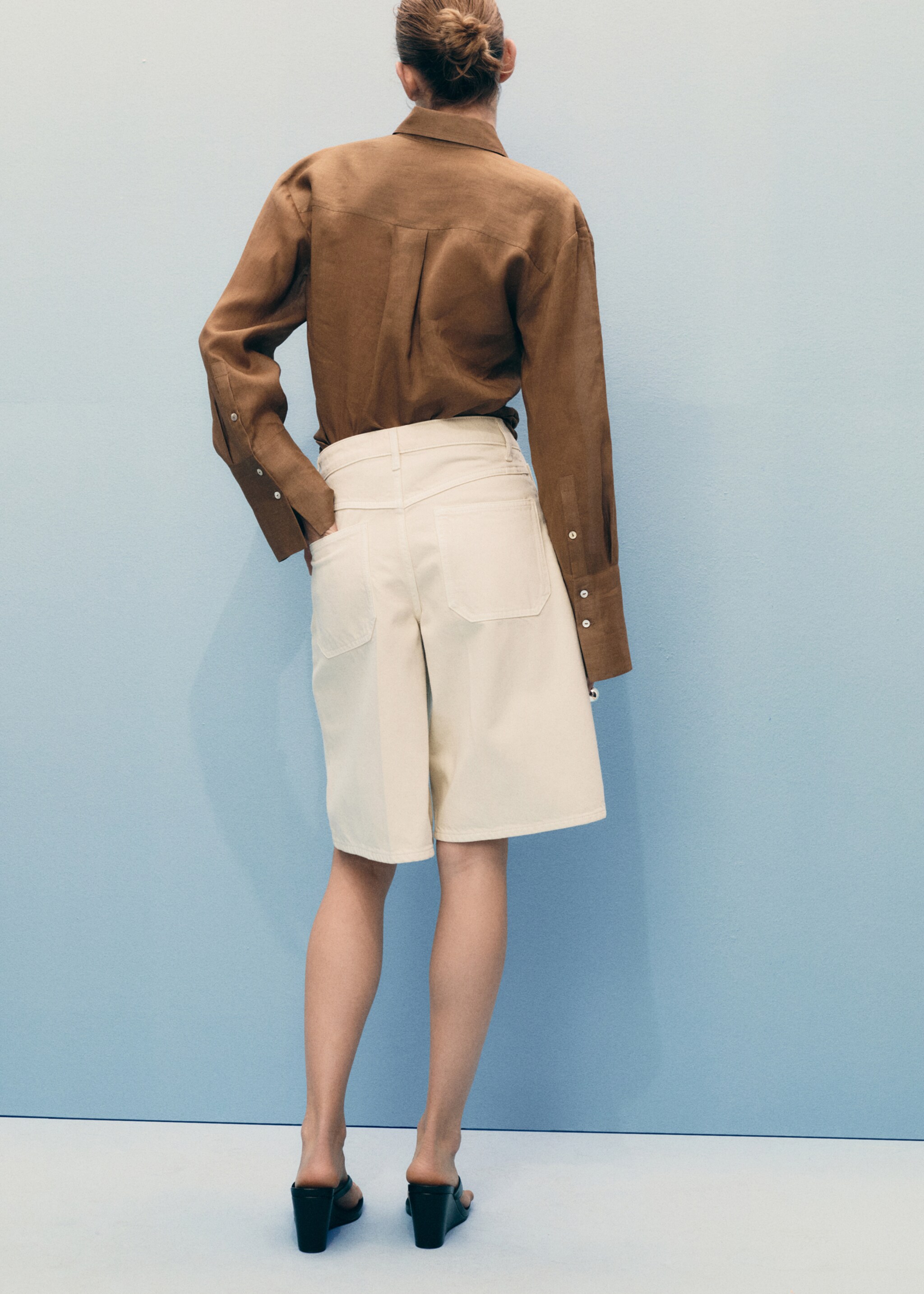 High-waisted straight-fit denim jorts - Reverse of the article