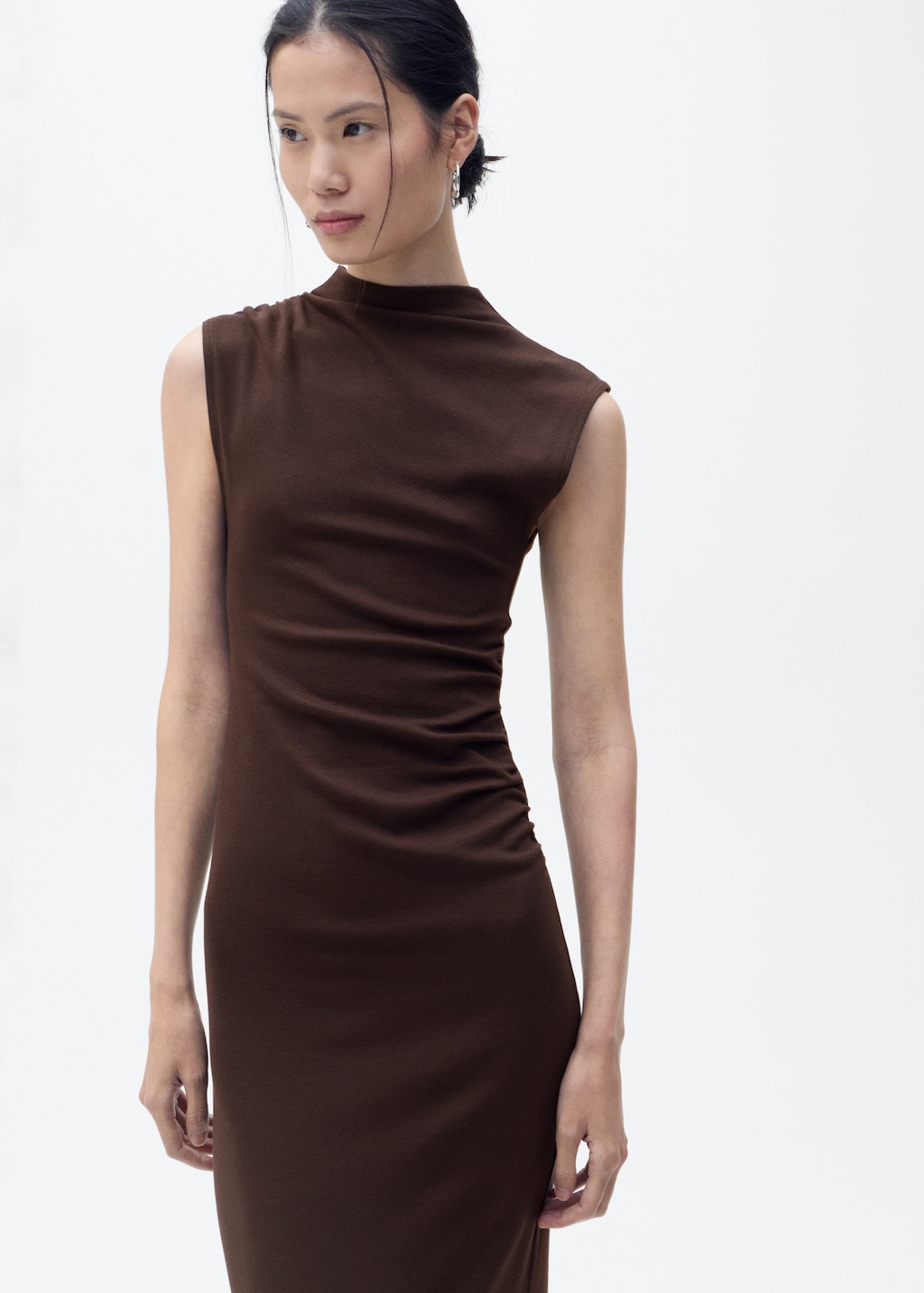 Draped dress with perkins collar