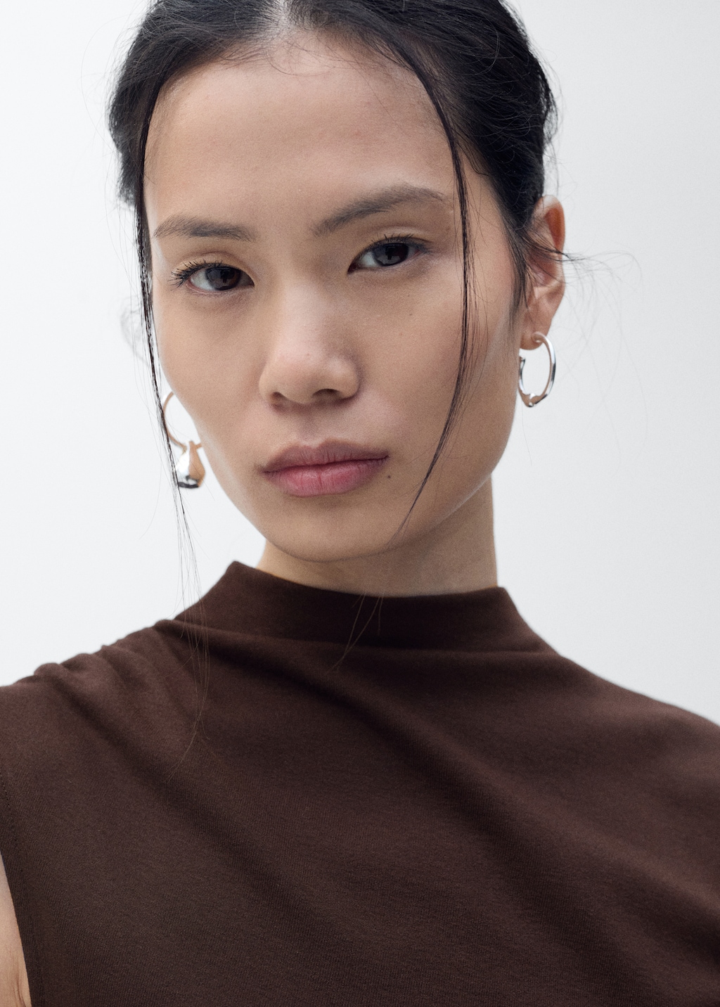 Draped dress with perkins collar