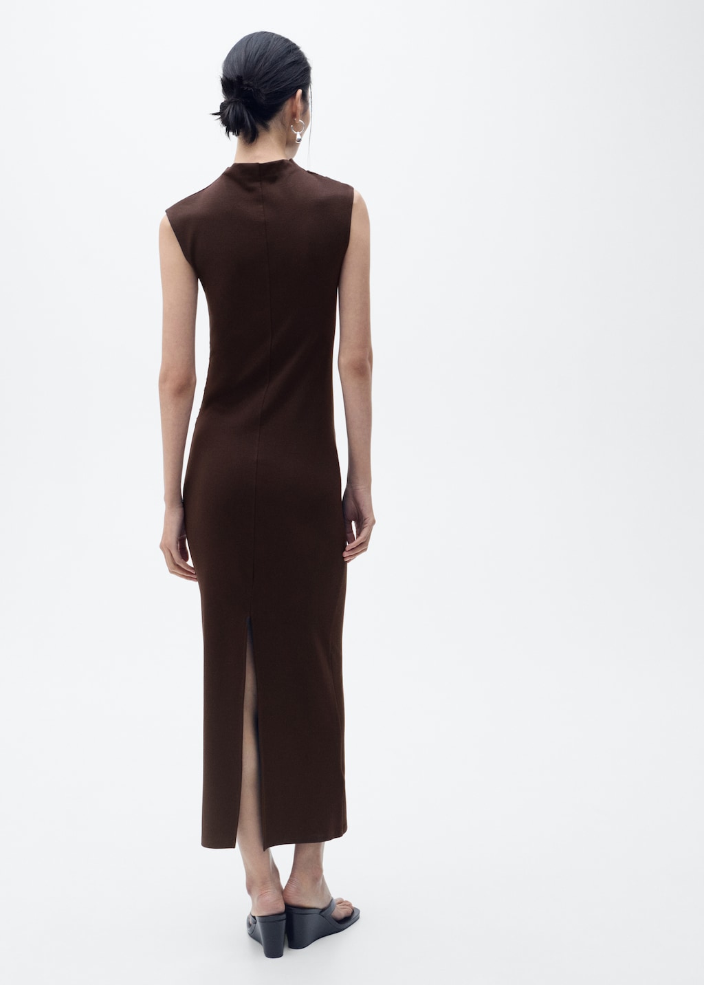 Draped dress with perkins collar