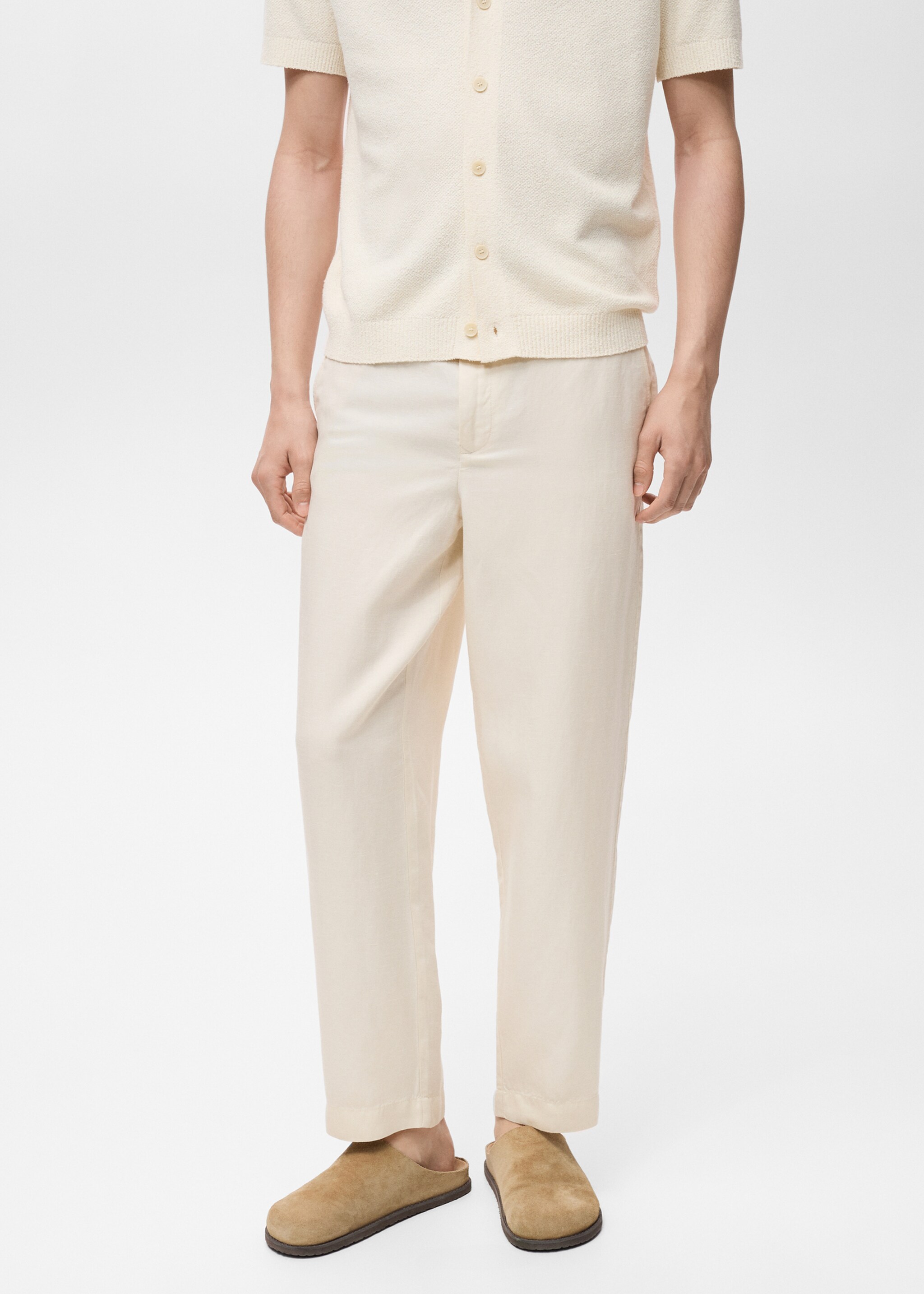 Linen-blend trousers with an elastic waistband - Medium plane