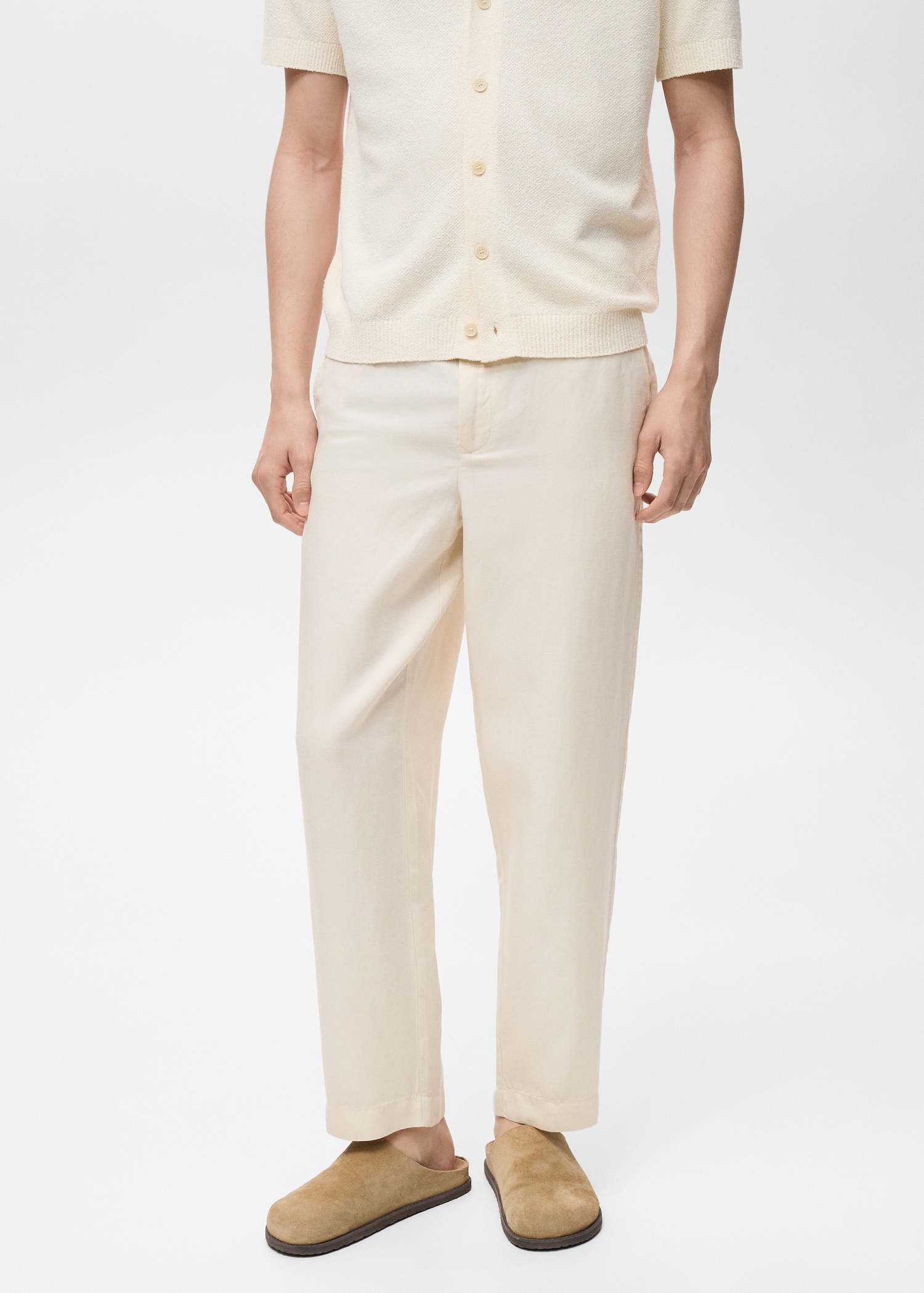 Pantalon lin mélangé taille élastique - Plan moyen