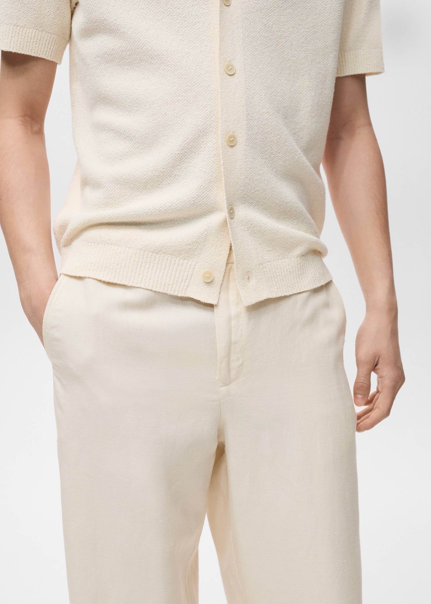 Pantalon lin mélangé taille élastique - Détail de l'article 1