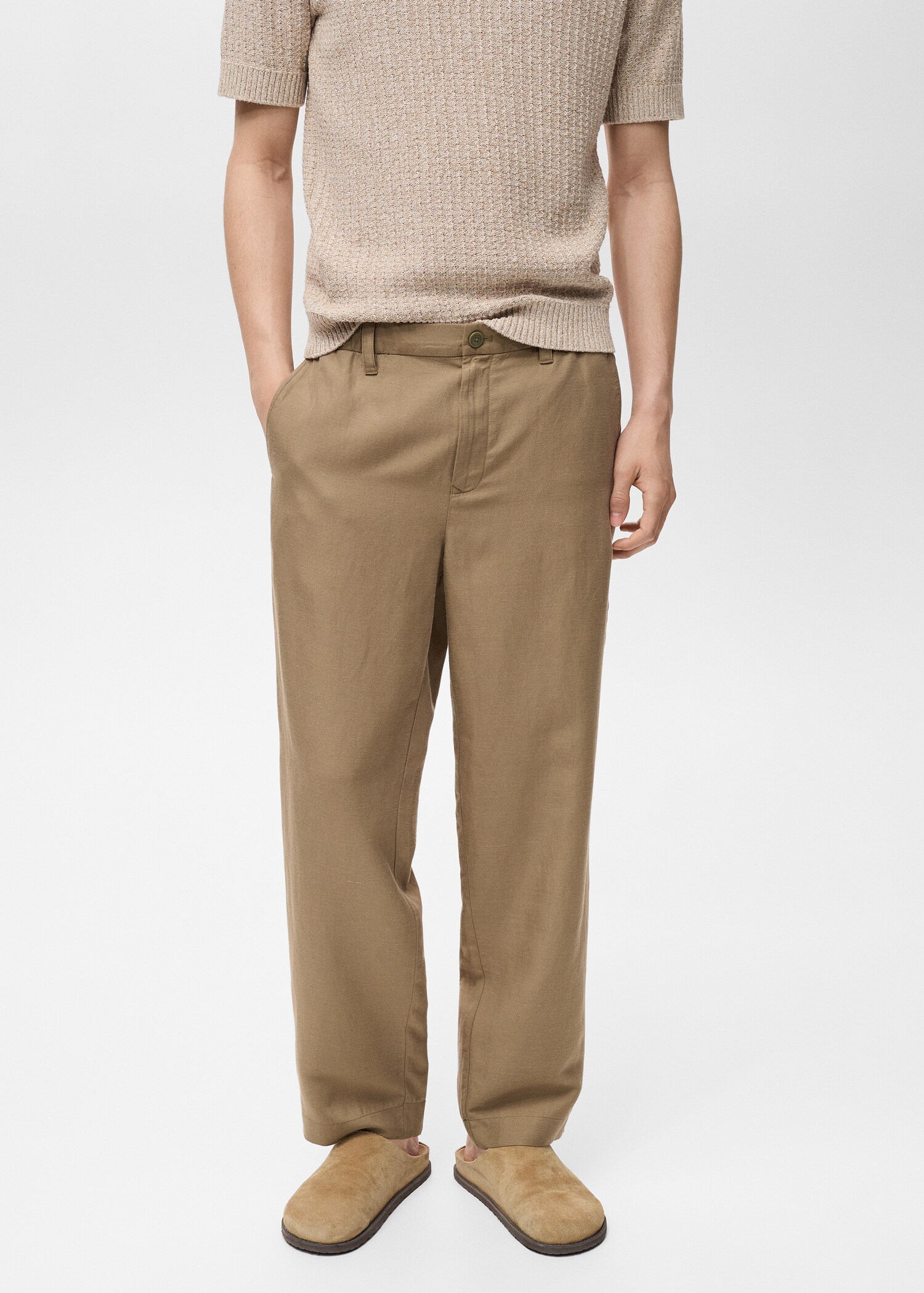 Pantalon lin mélangé taille élastique - Plan moyen