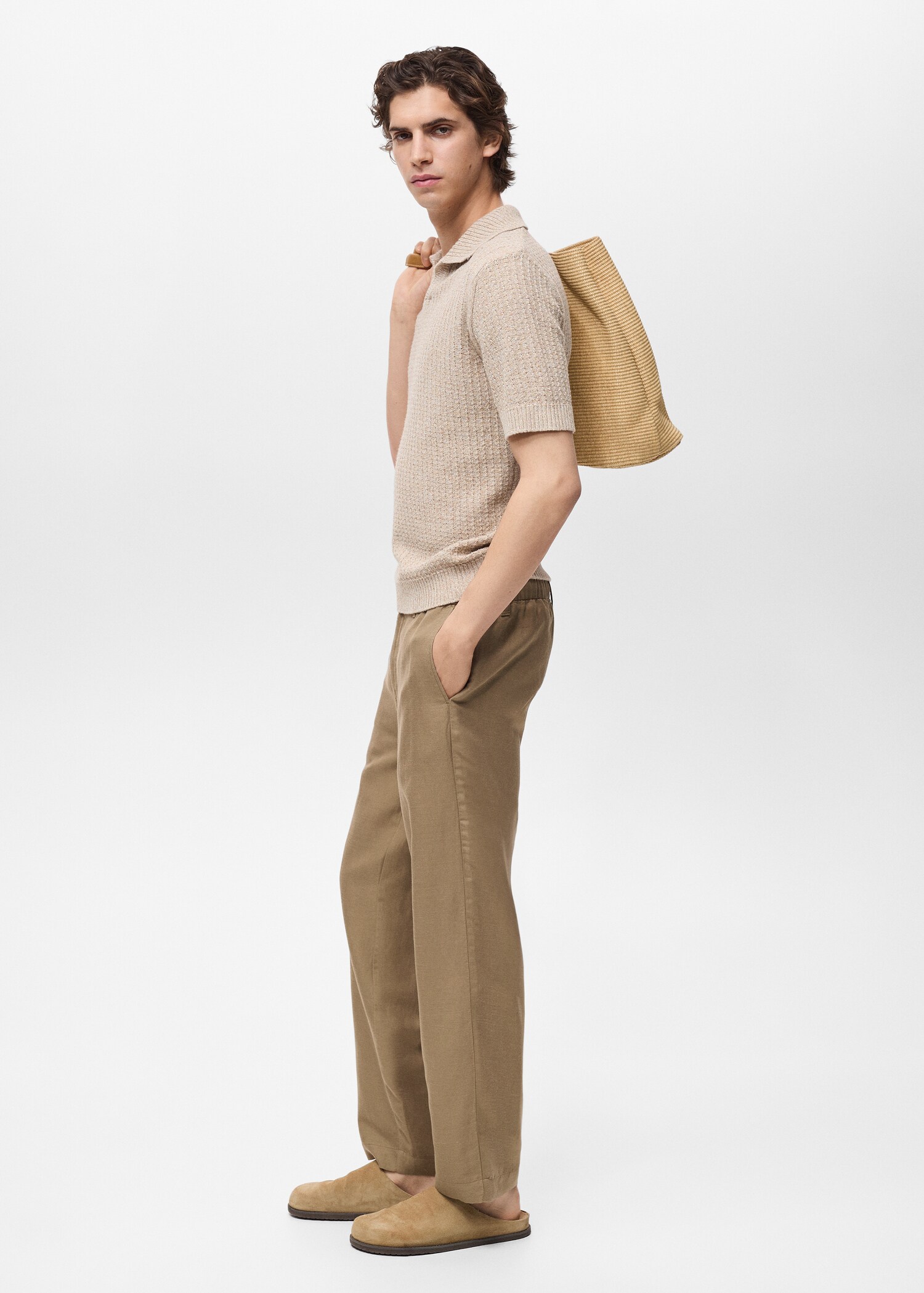 Pantalon lin mélangé taille élastique - Détail de l'article 2