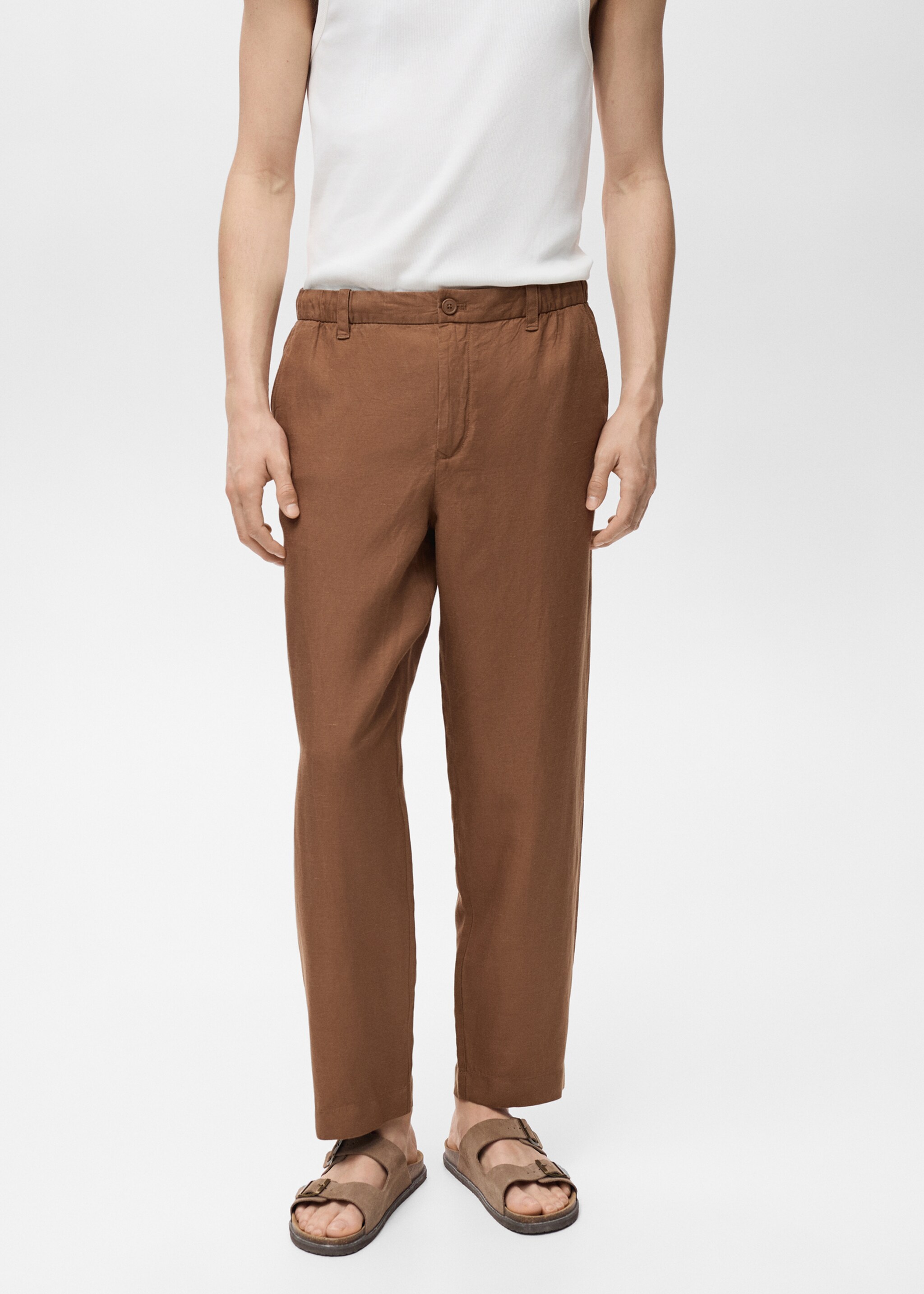 Linen-blend trousers with an elastic waistband - Medium plane