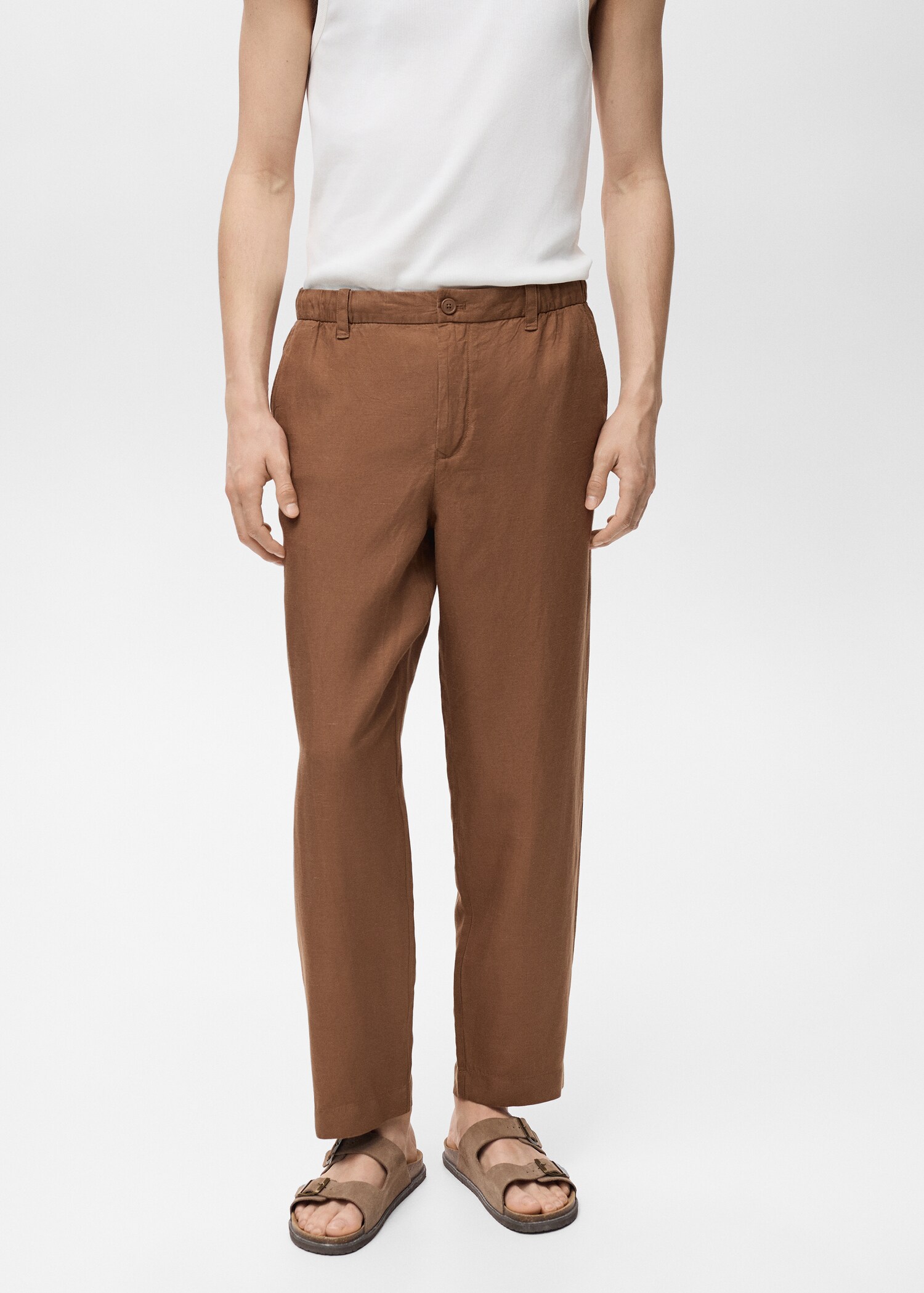 Linen-blend pants with an elastic waistband - Medium plane