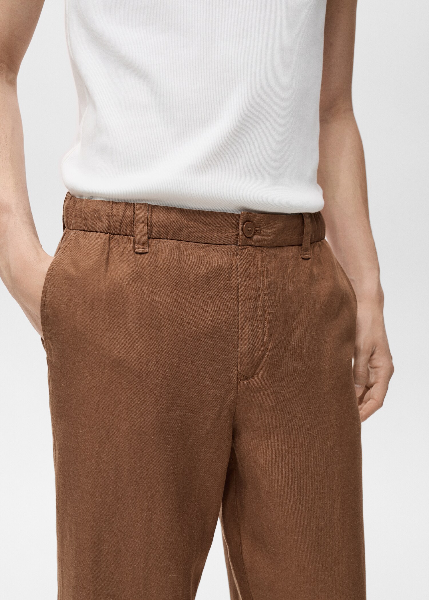 Linen-blend pants with an elastic waistband - Details of the article 1